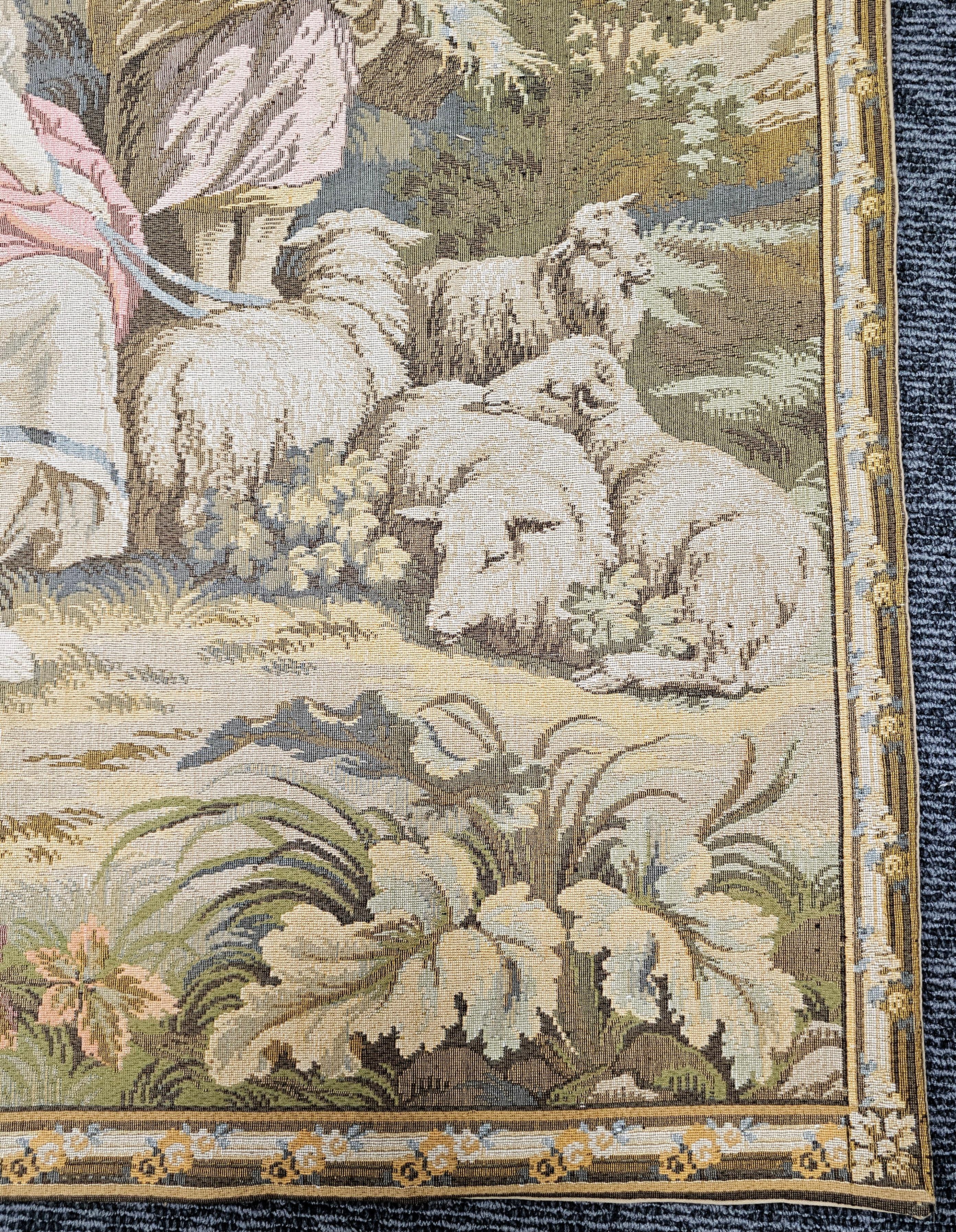 Tapisserie murale de style flamand du 20e siècle avec barre de suspension en vente 1