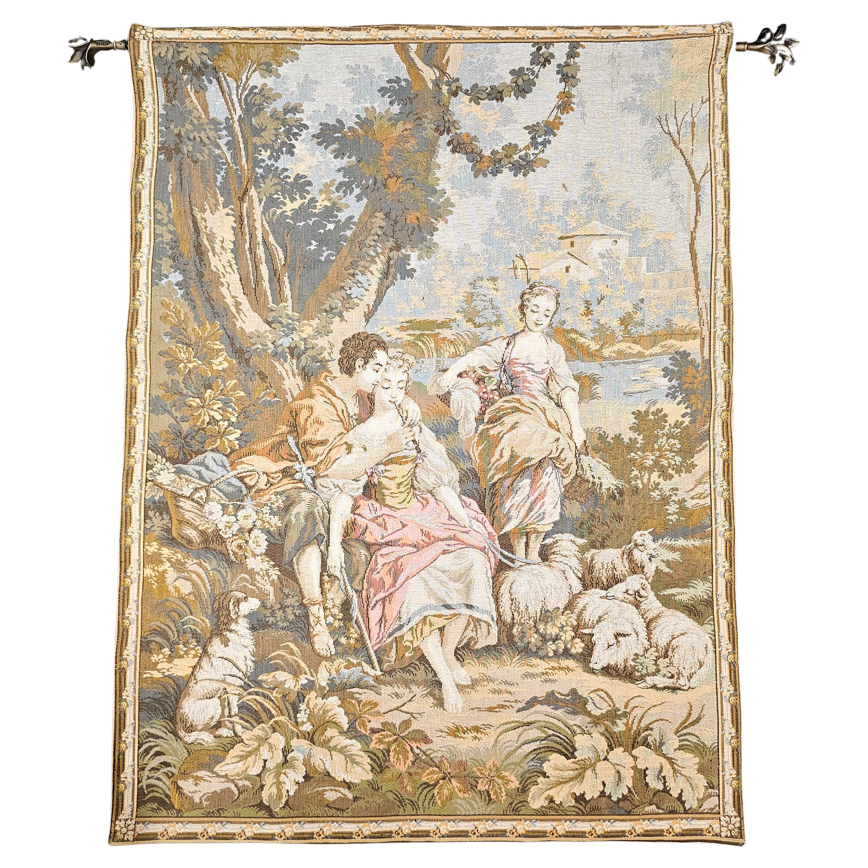 Tapisserie murale de style flamand du 20e siècle avec barre de suspension en vente