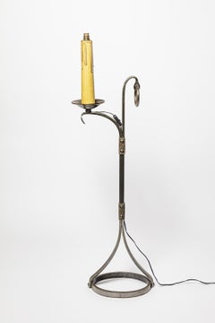 Lampada da terra del XX secolo in metallo e pelle di Jean-Pierre Ryckaert Stile di Adnet