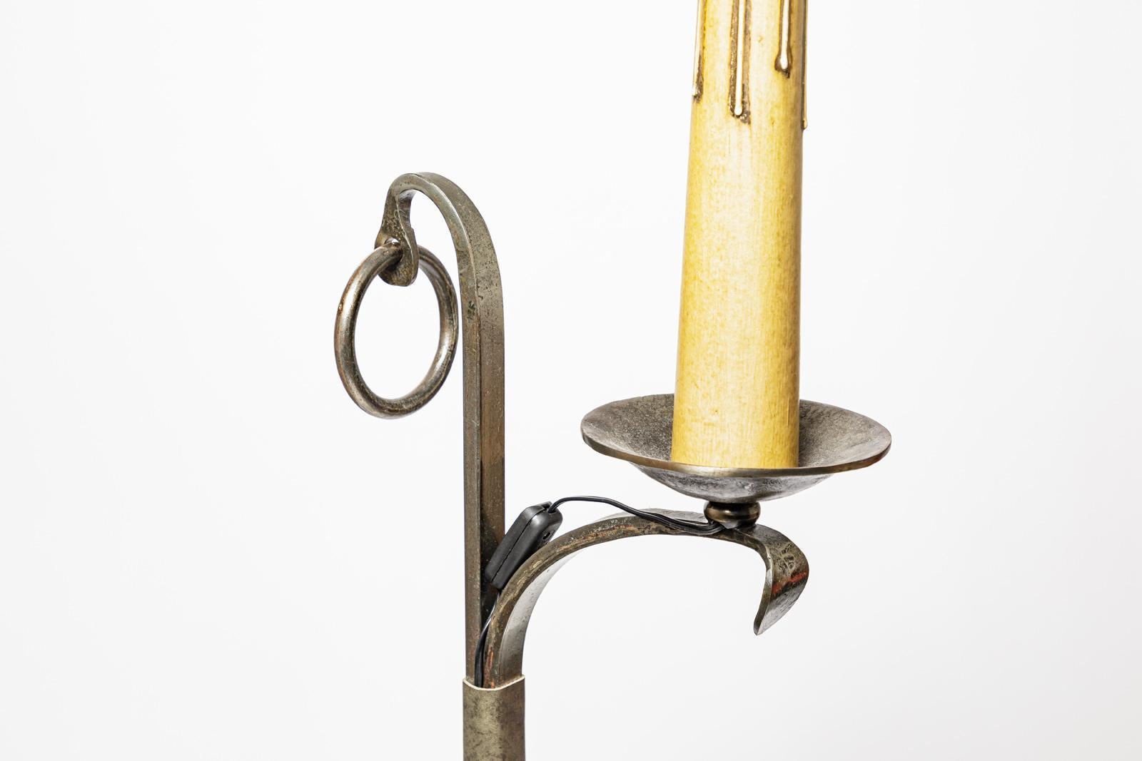 20th Century 20th century floor lamp metal and leather by Jean Pierre Ryckaert Style of adnet For Sale