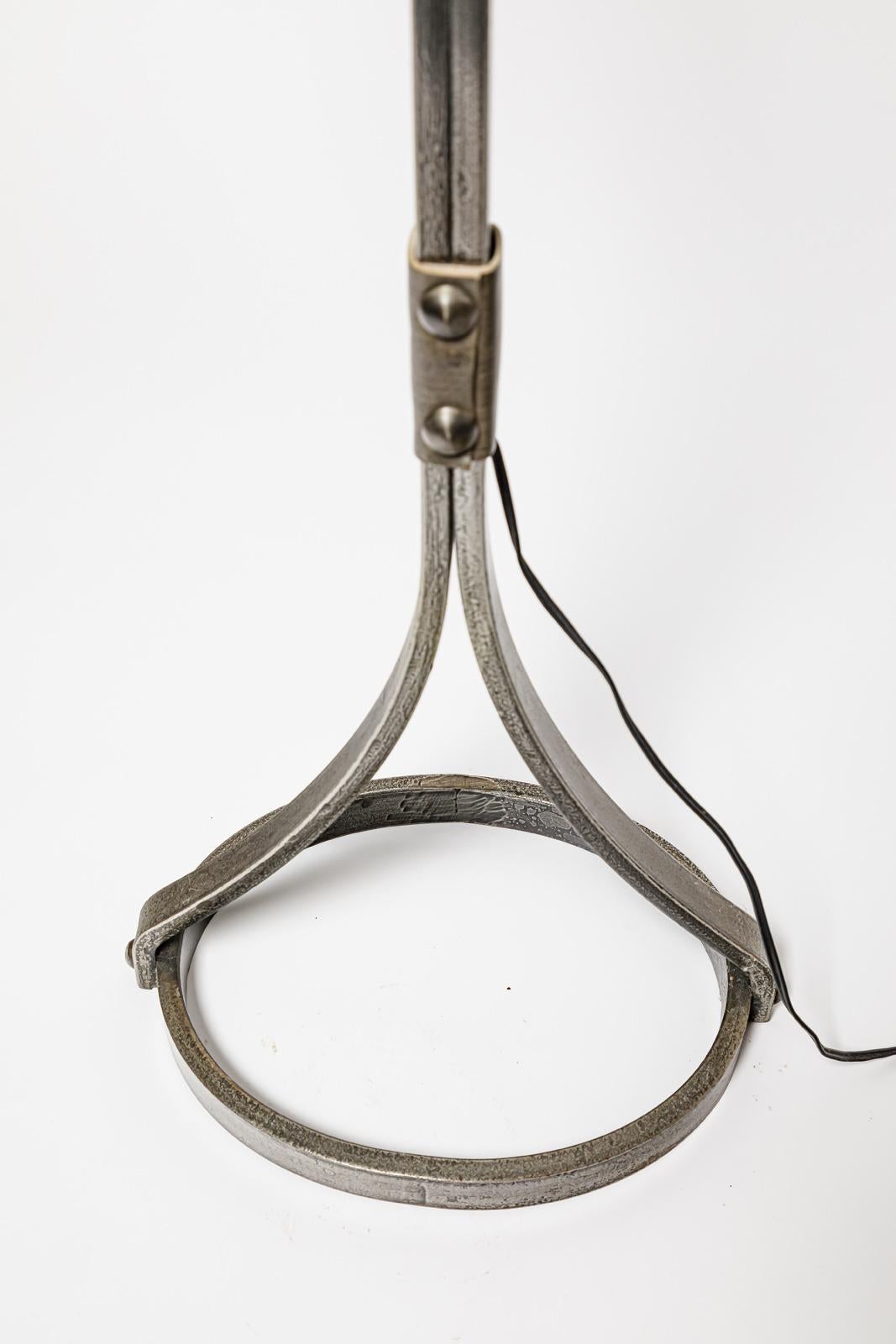 20th century floor lamp metal and leather by Jean Pierre Ryckaert Style of adnet For Sale 1