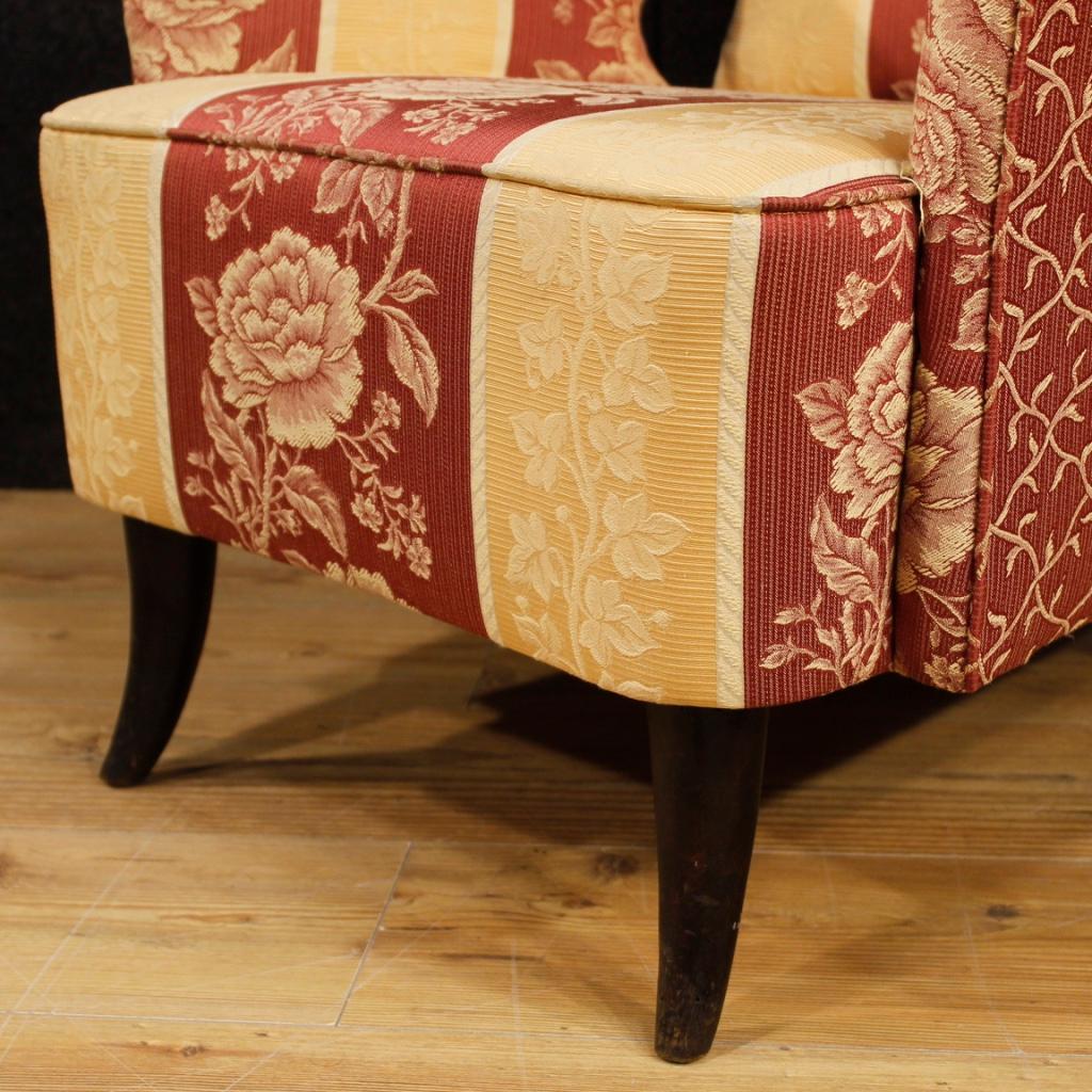 20th Century Floral Fabric and Wood Italian Ulrich Style Design Armchair, 1950 6