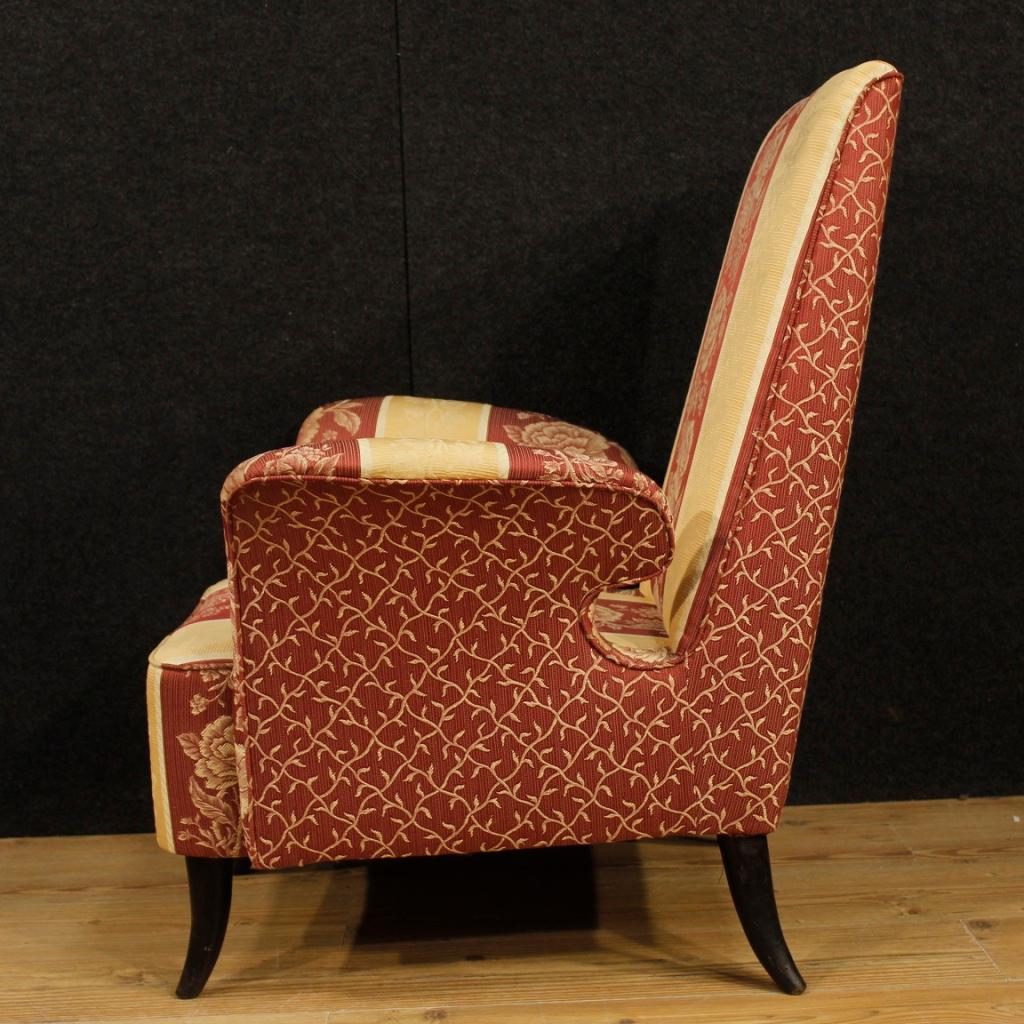 20th Century Floral Fabric and Wood Italian Ulrich Style Design Armchair, 1950 7