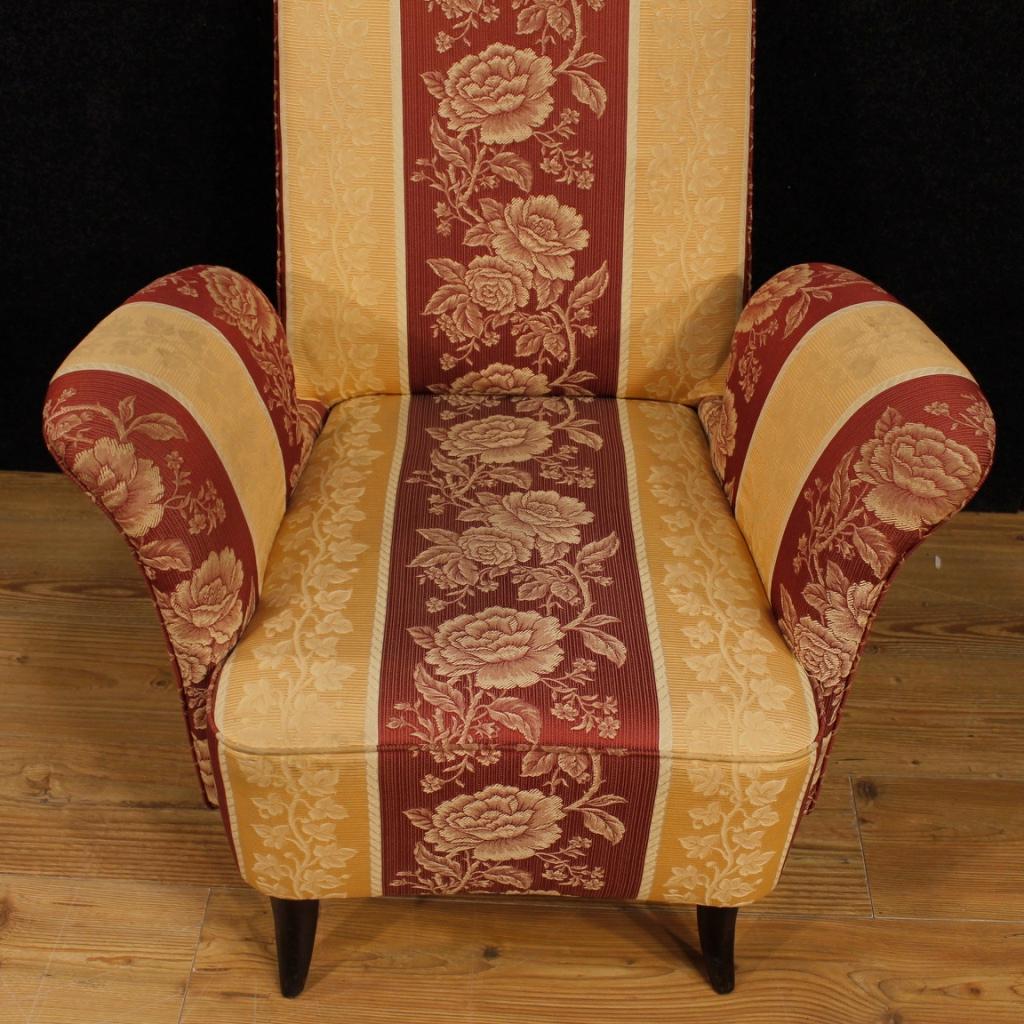 Mid-20th Century 20th Century Floral Fabric and Wood Italian Ulrich Style Design Armchair, 1950