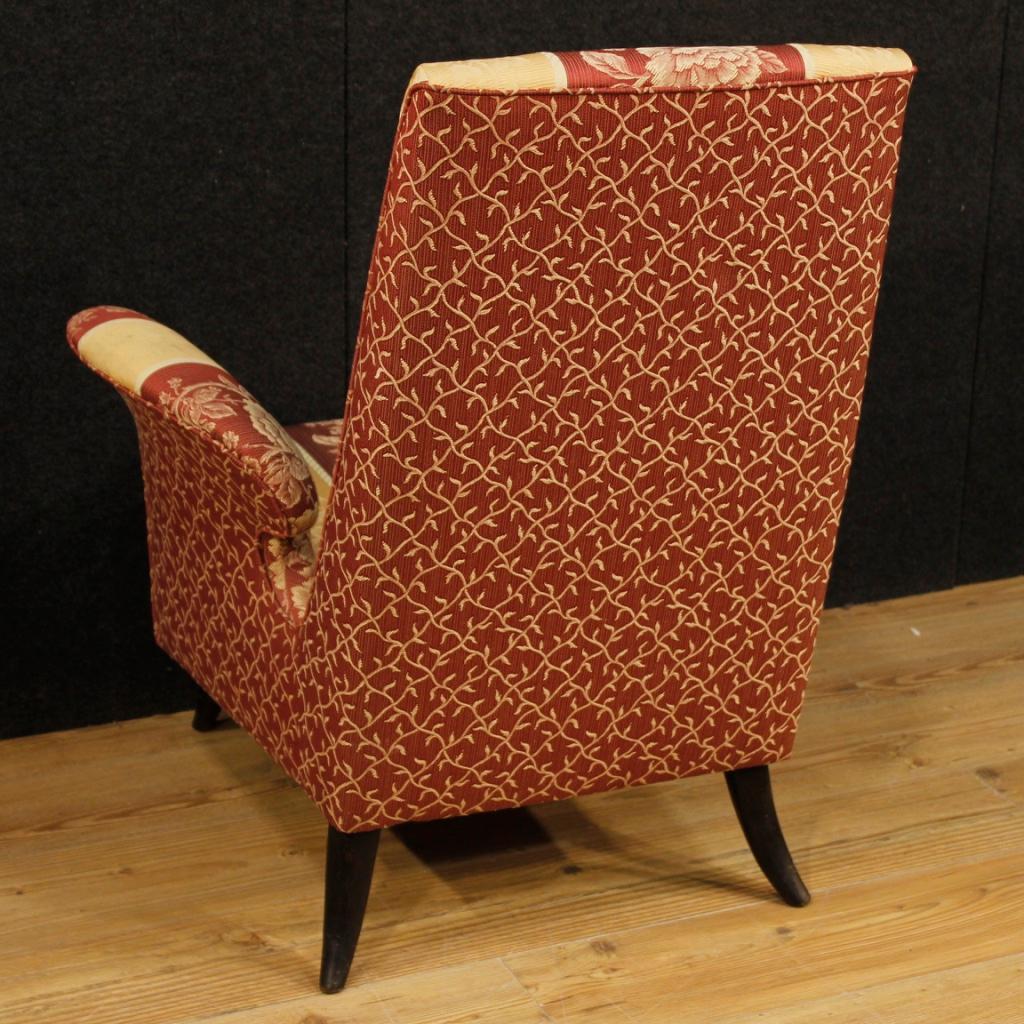 20th Century Floral Fabric and Wood Italian Ulrich Style Design Armchair, 1950 3