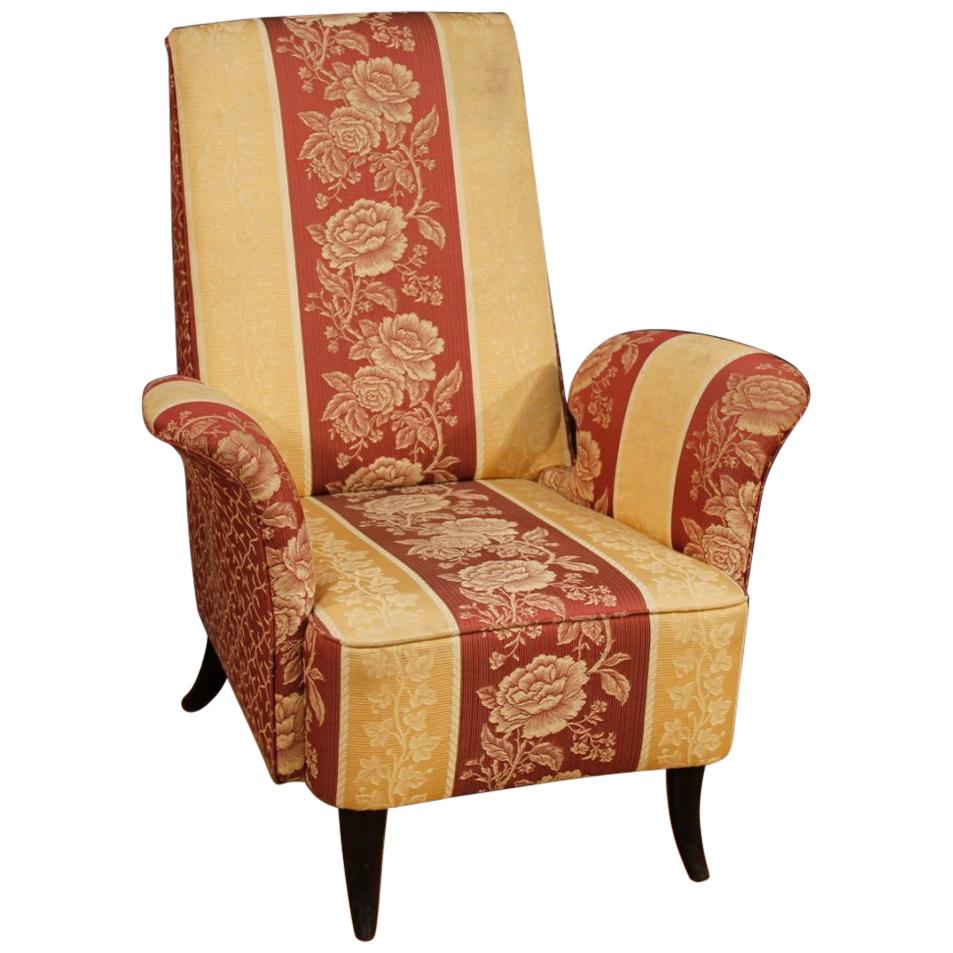 20th Century Floral Fabric and Wood Italian Ulrich Style Design Armchair, 1950