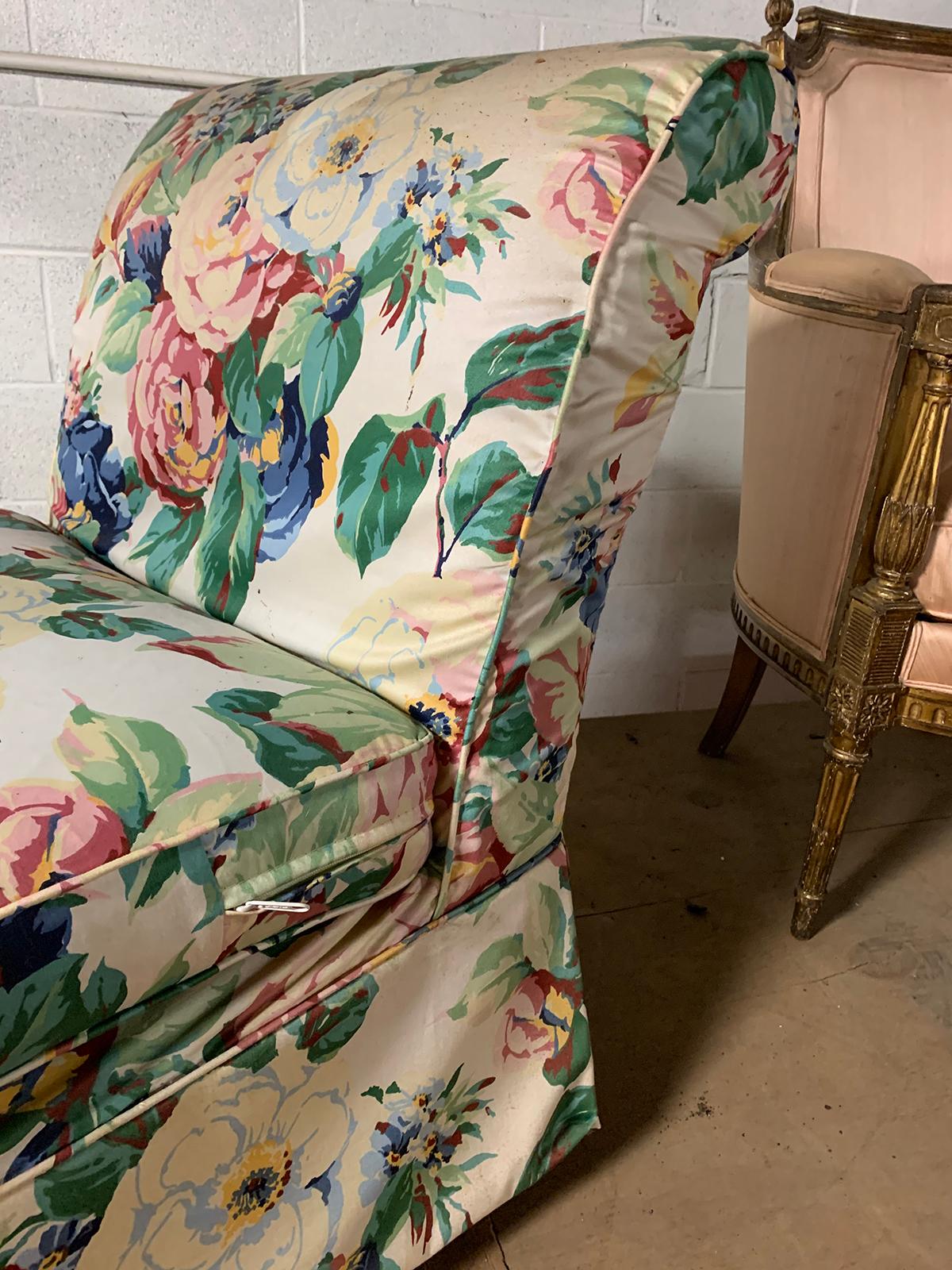 20th Century Floral Upholstered Slipper Chair For Sale 8
