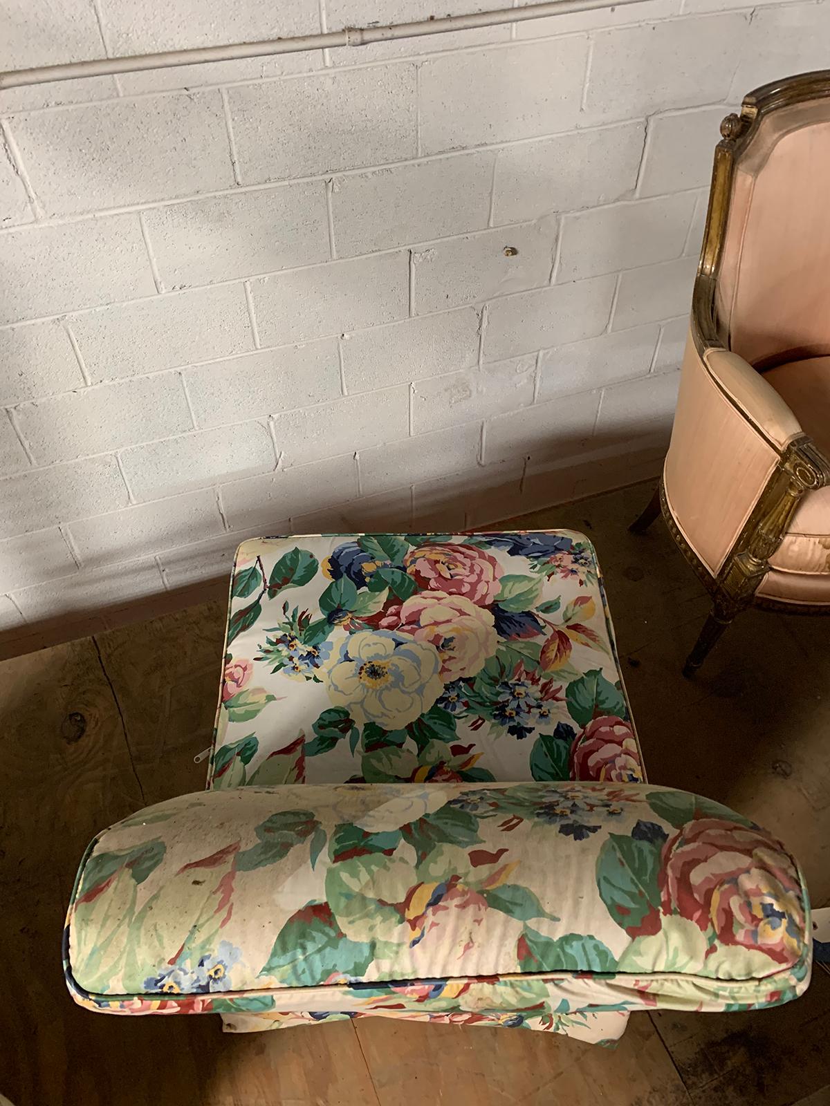 20th Century Floral Upholstered Slipper Chair For Sale 10