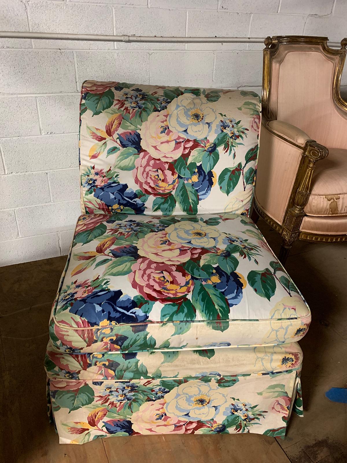 Upholstery 20th Century Floral Upholstered Slipper Chair For Sale
