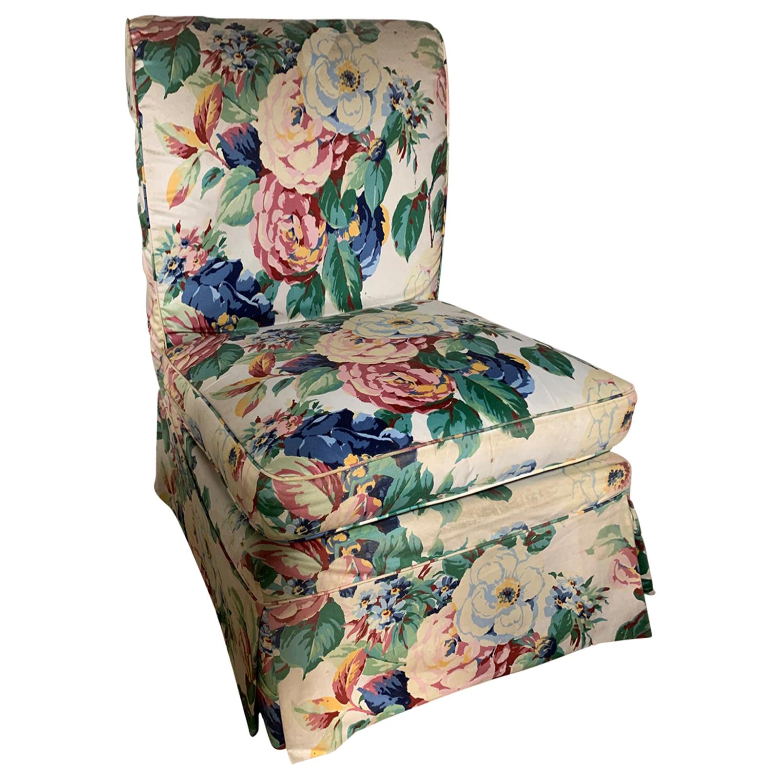 20th Century Floral Upholstered Slipper Chair For Sale