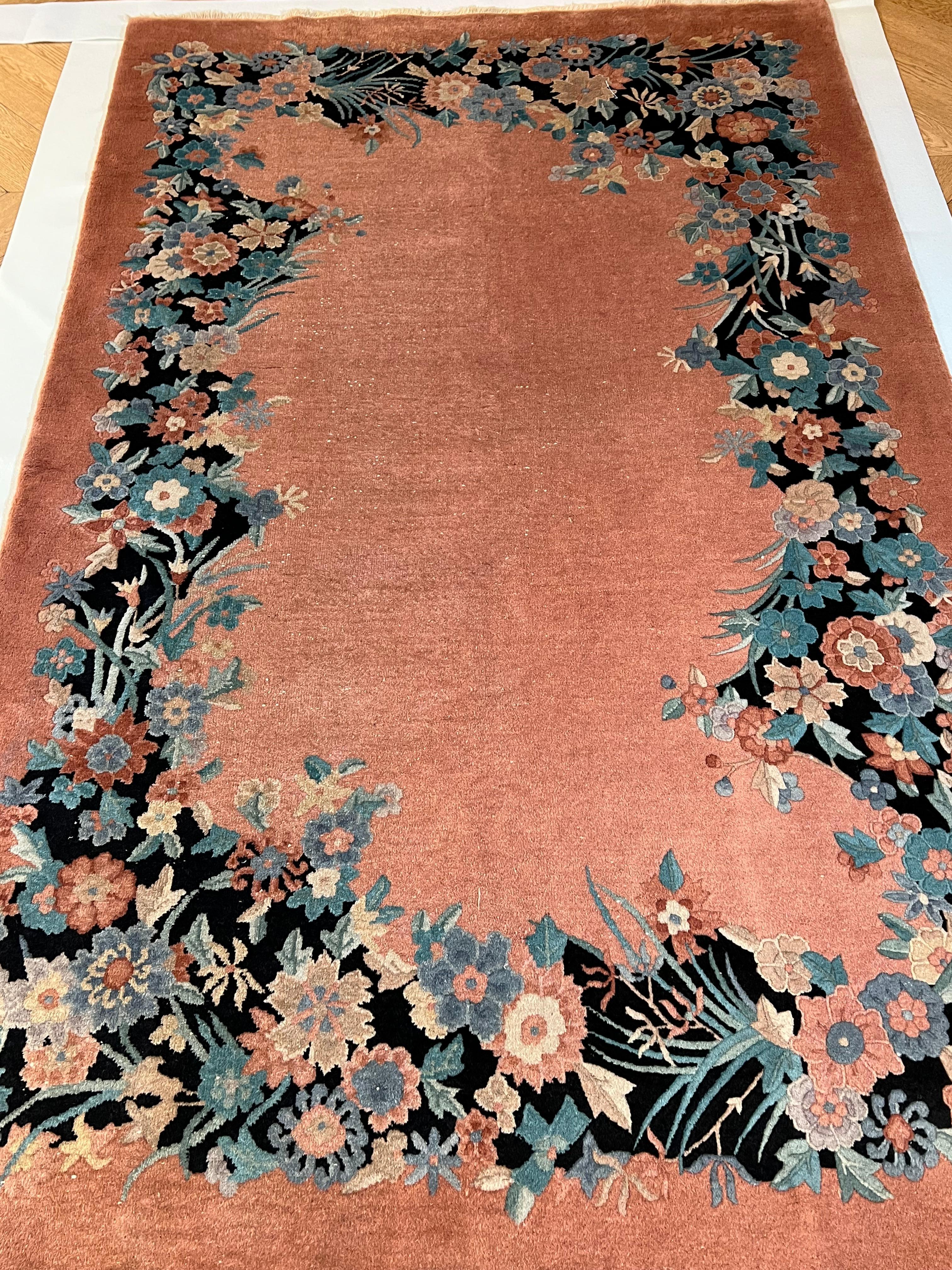 20th Century Floreal Light Pink Chinese Deco Nichols Rug, ca 1920 For Sale 1