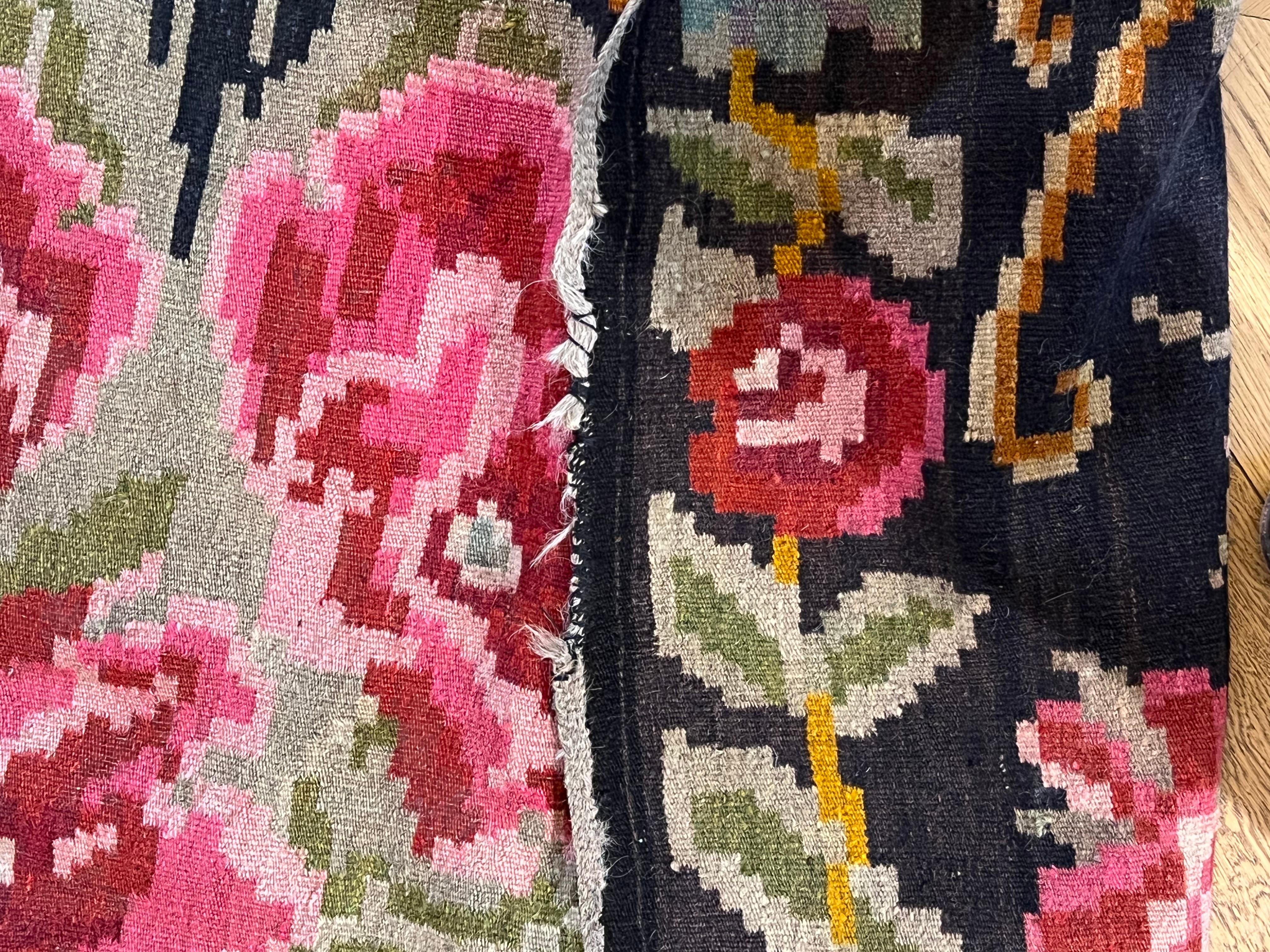 20th Century Floreal Pink, Green, Brown and Black background, Bessarabian Kilim For Sale 2