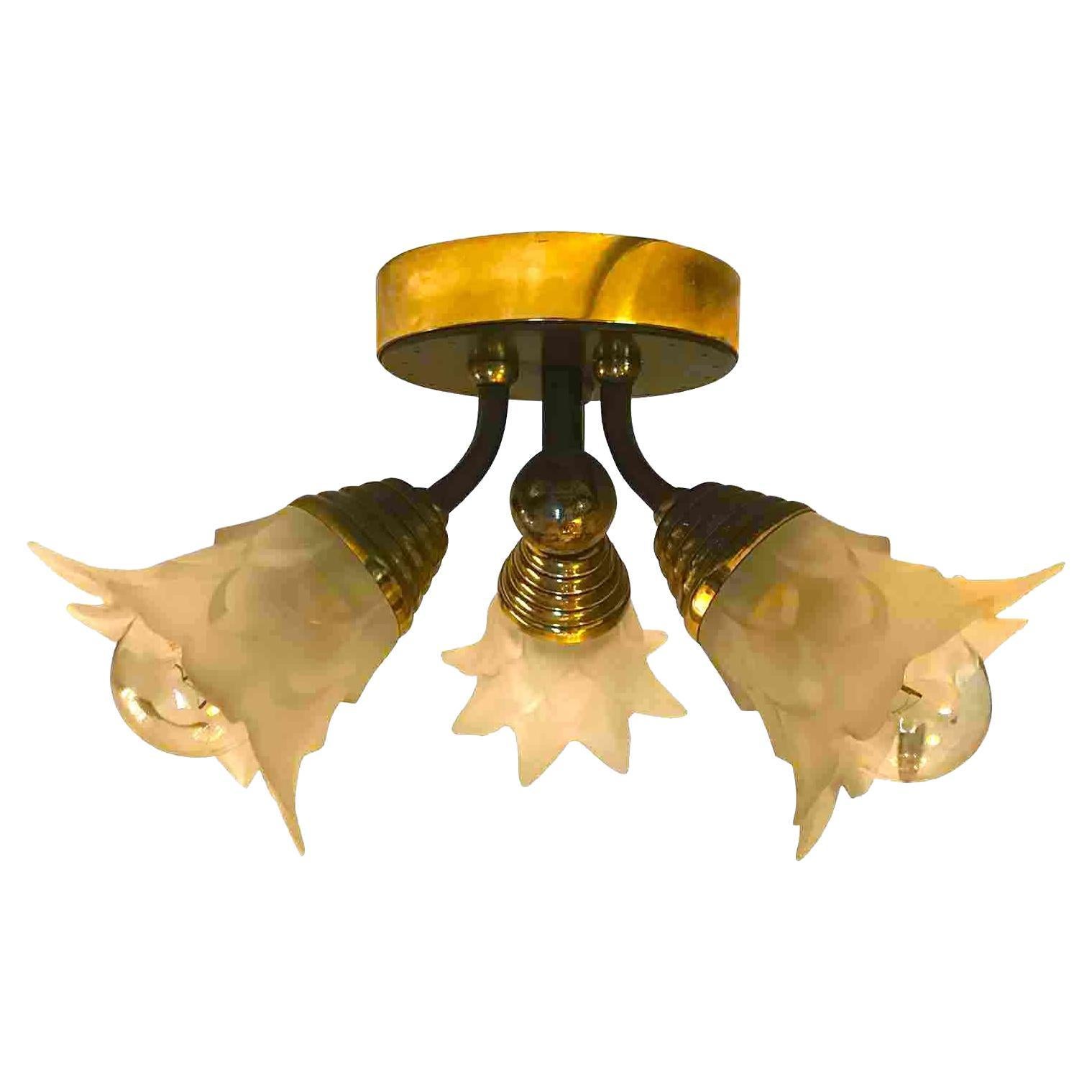 Banci 20th Century Florentine Three-light Ceiling Fixture With Glass Shades 