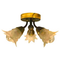 Retro Banci 20th Century Florentine Three-light Ceiling Fixture With Glass Shades 