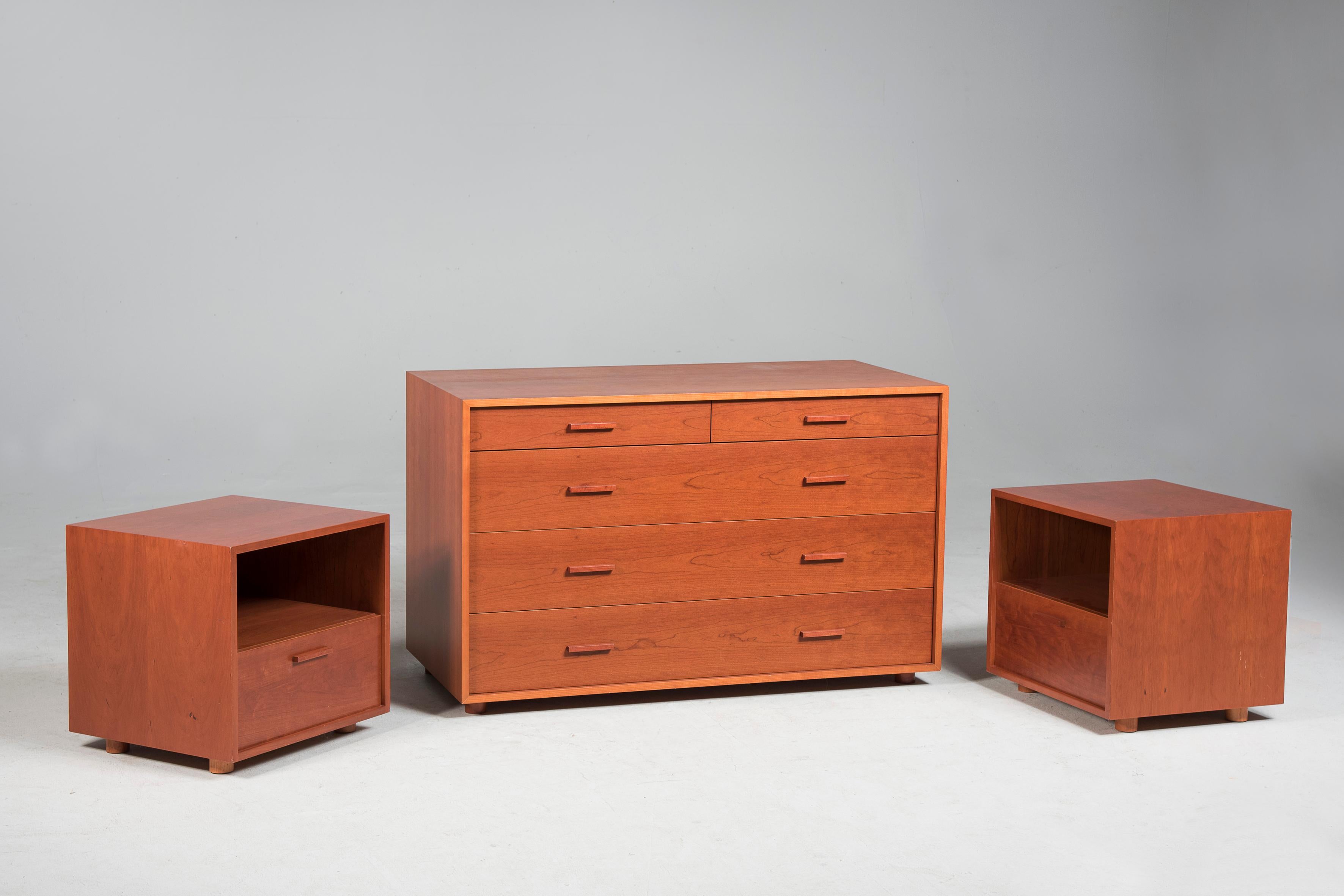 Cherry 20th Century FLOU Dresser and Pair of Bedside Tables