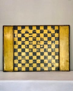 20th Century Folk Art Paint Decorated Game Board in Black and Mustard Yellow