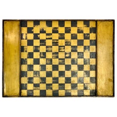 20th Century Folk Art Paint Decorated Game Board in Black and Mustard Yellow