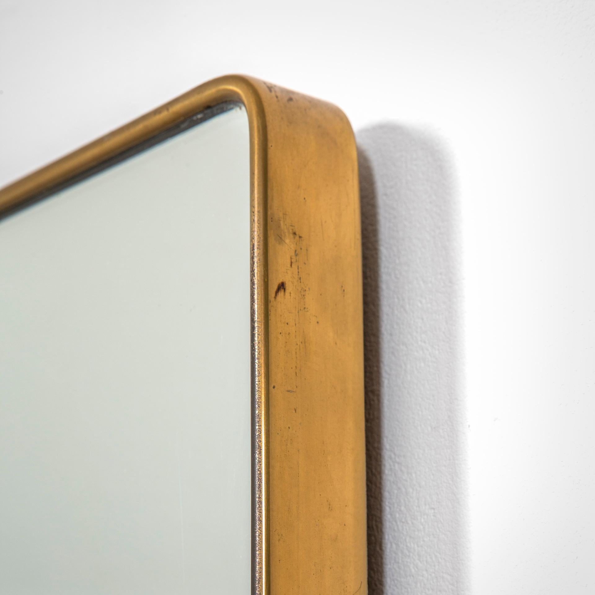 Mid-Century Modern 20th Century Fontana Arte Big Wall Mirror with Brass Frame with Tag 1950s