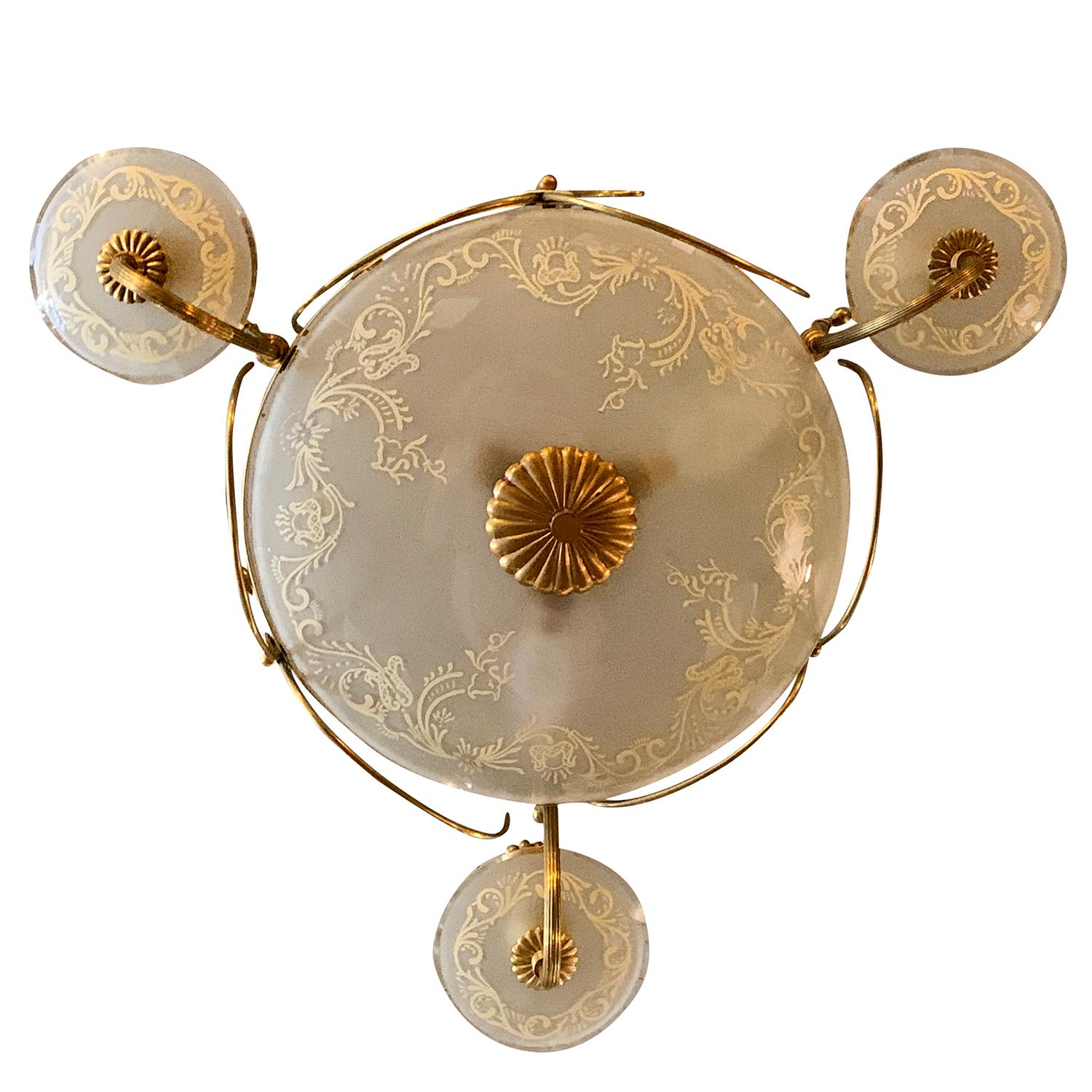 Brass 20th Century Italian Fontana Arte Chandelier, Crystal Pendant by Pietro Chiesa For Sale