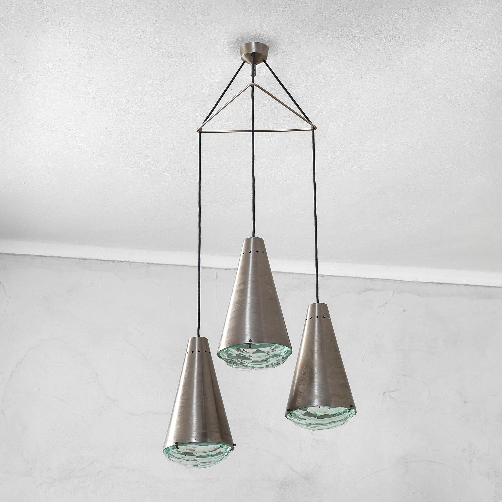 Mid-Century Modern 20th Century Max Ingrand for Fontana Arte Chandelier in Brass and Glass '50s