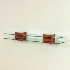 20th Century, attr. to Fontana Arte Glass and Wooden Shelf