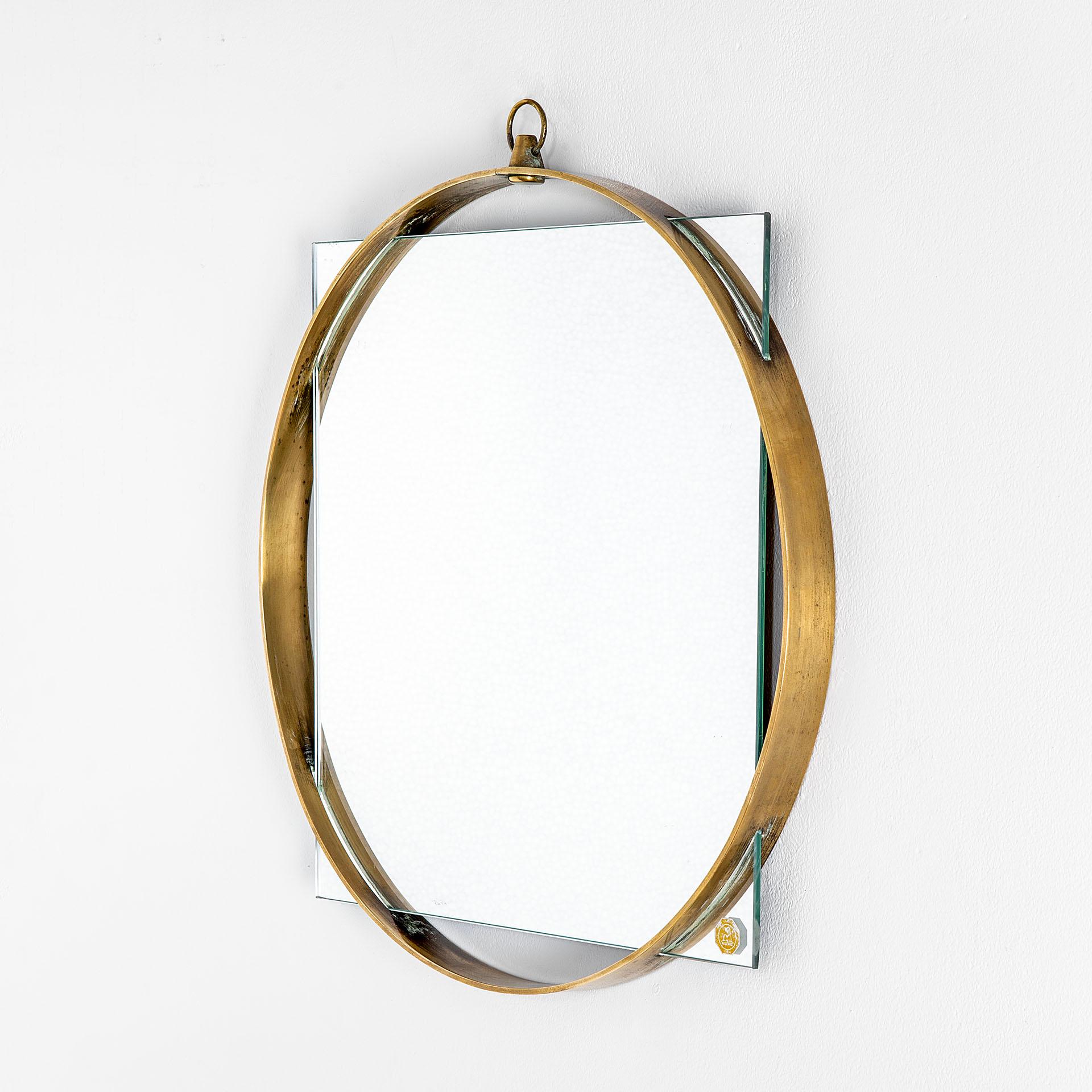Mid-Century Modern 20th Century Fontana Arte Little Hanging Mirror with Brass Frame, 50s For Sale