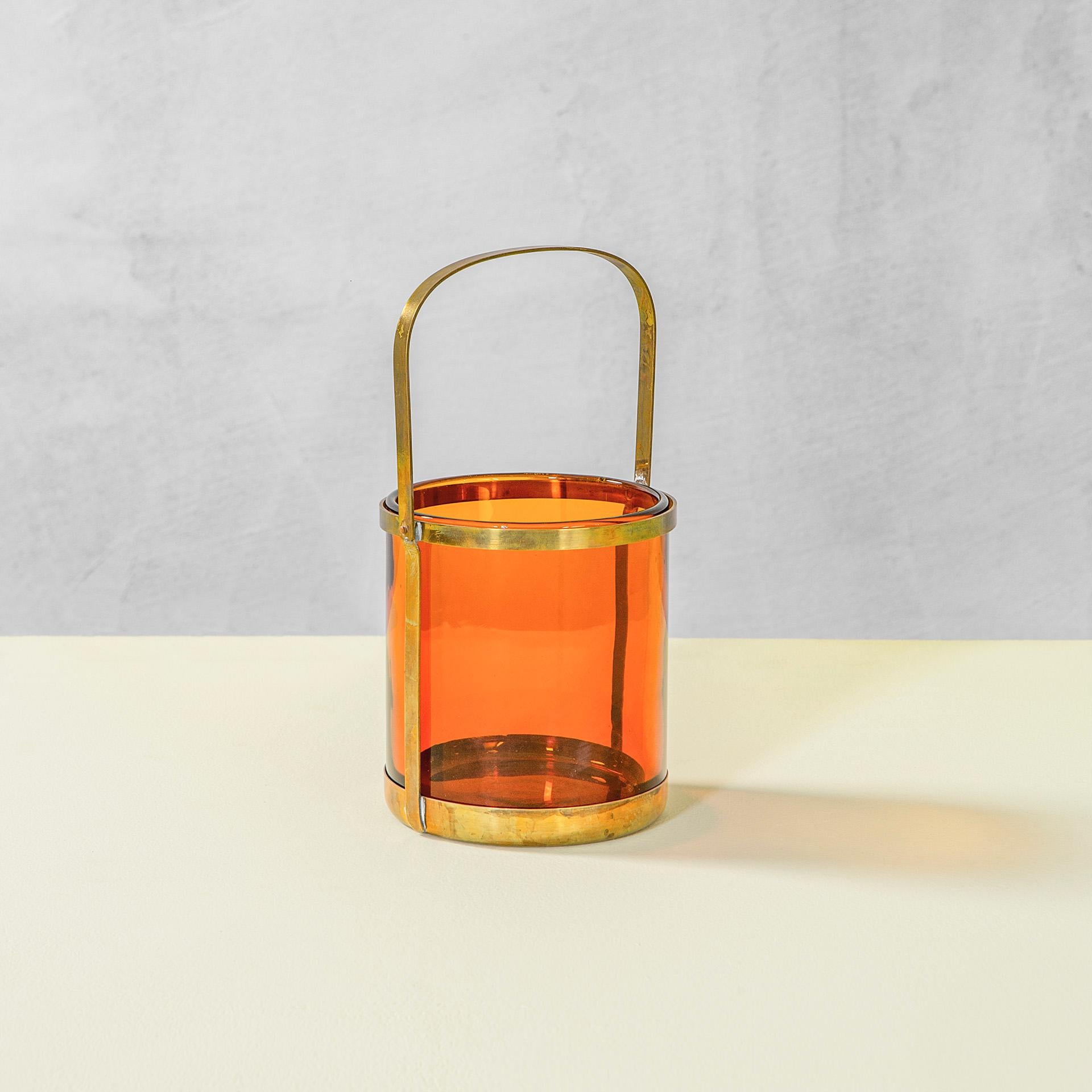 Kleiner Eiskorb aus farbigem Kristall und Messing von Fontana Arte aus dem 20. Jahrhundert, 50er Jahre (Moderne der Mitte des Jahrhunderts) im Angebot