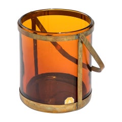 Petit panier à glace Fontana Arte du 20ème siècle en cristal coloré et laiton, années 50