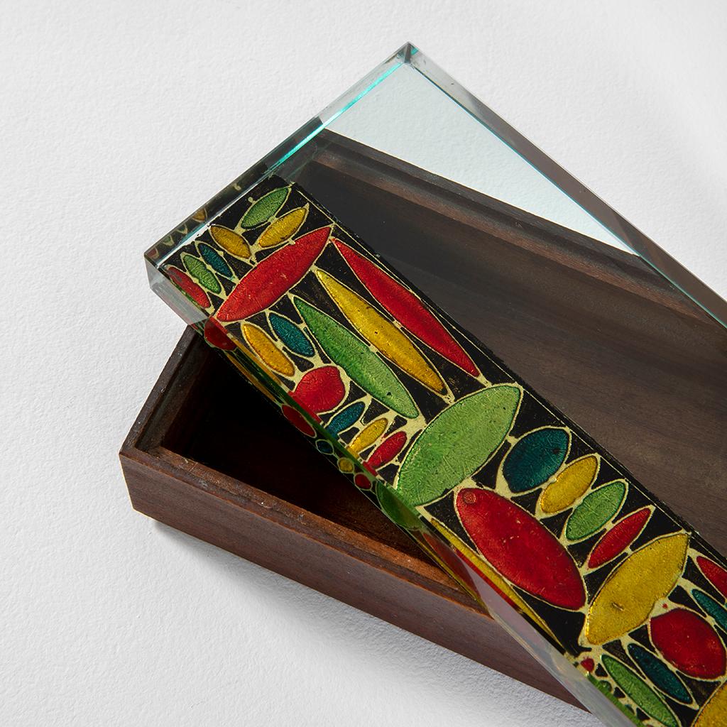 20th Century Fontana Arte Object Box in Wood and Ground Painted Glass '50s In Good Condition In Turin, Turin