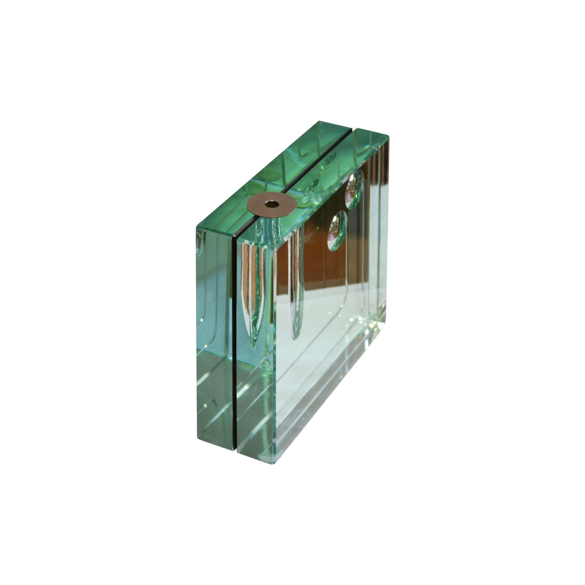 Mid-Century Modern 20th Century Fontana Arte Soliflore Vase in Beveled Glass and Chromed Metal