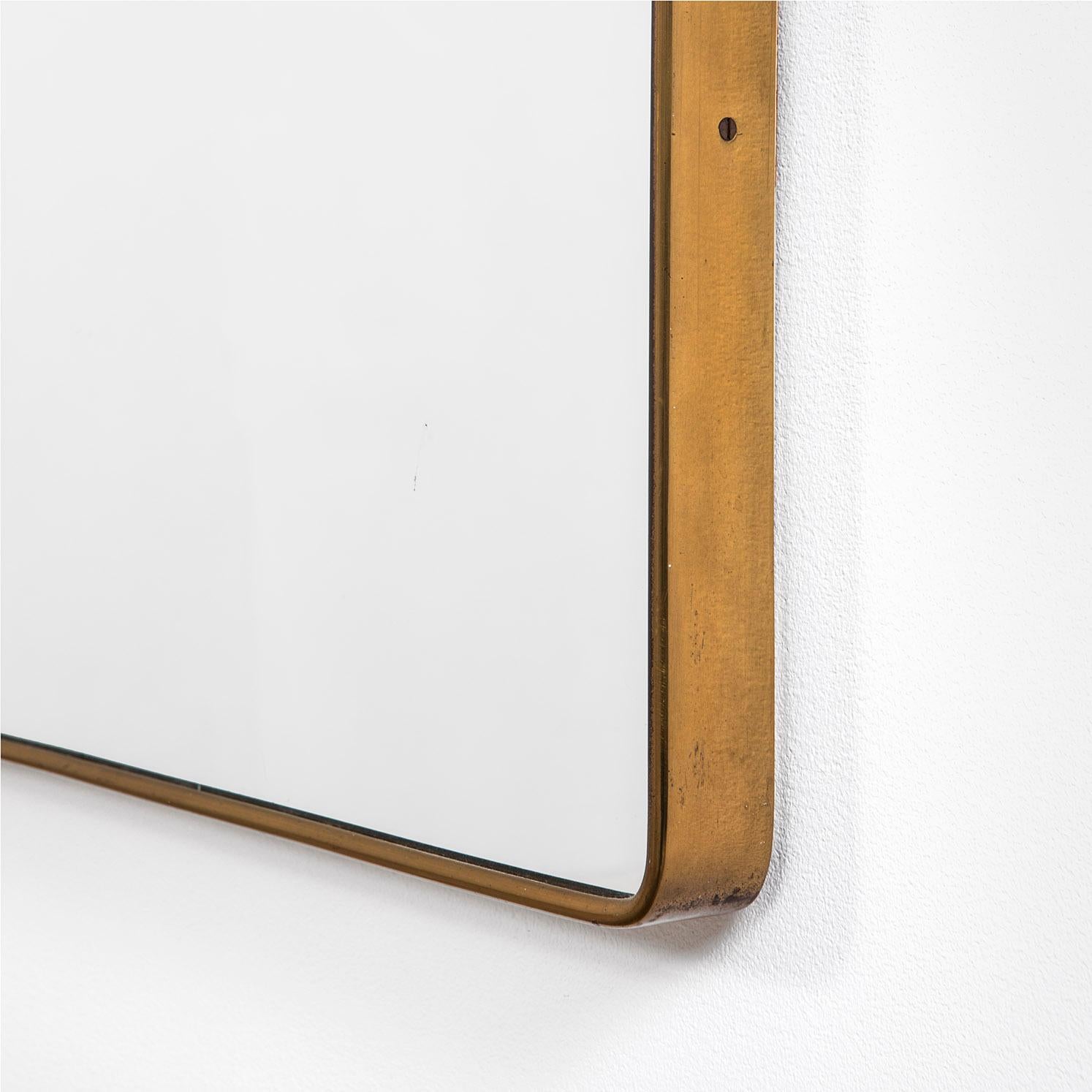 20th Century Fontana Arte Wall Mirror with Brass Edge from 1950s In Good Condition In Turin, Turin