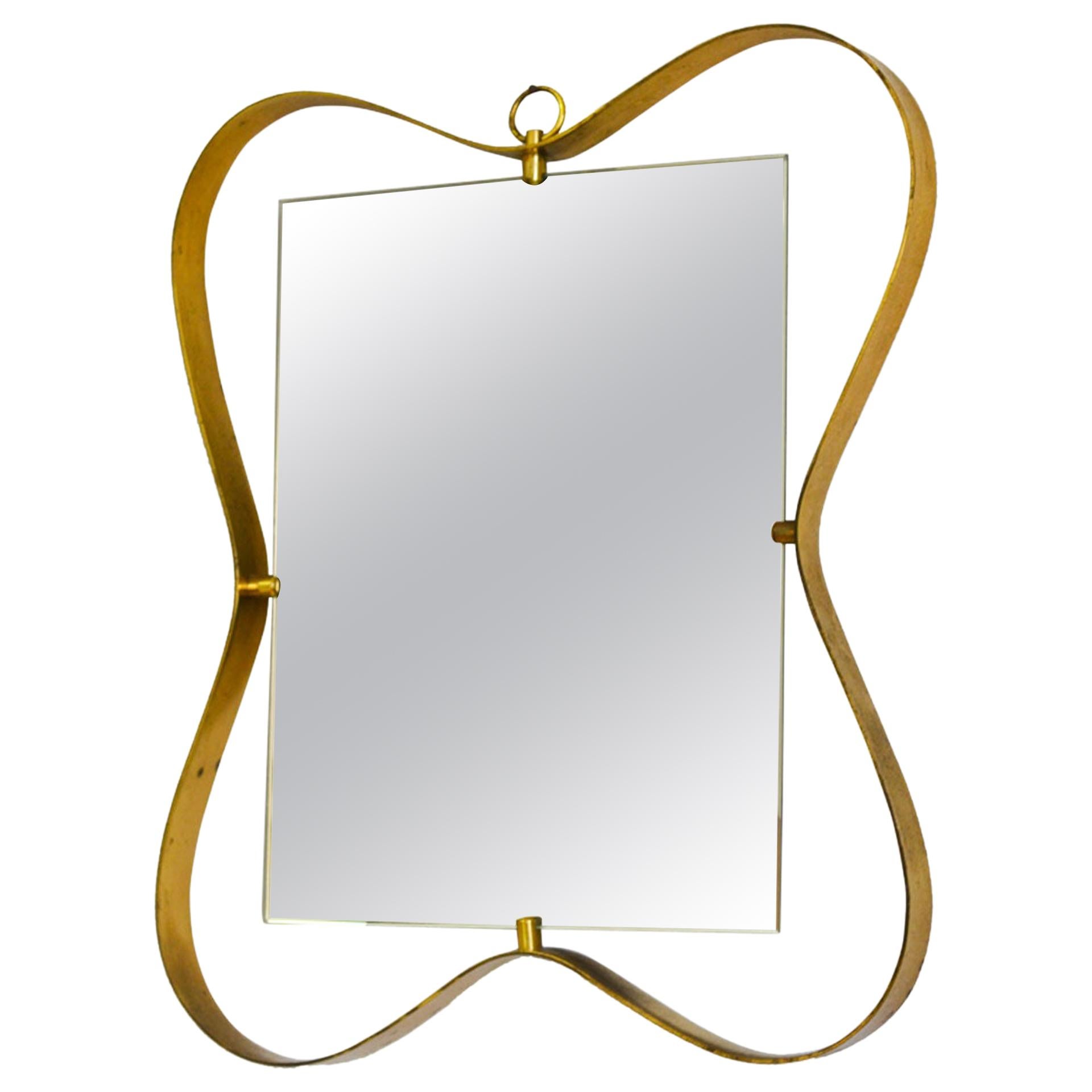 20th Century Fontana Arte Wall Mirror with Frame in Brass