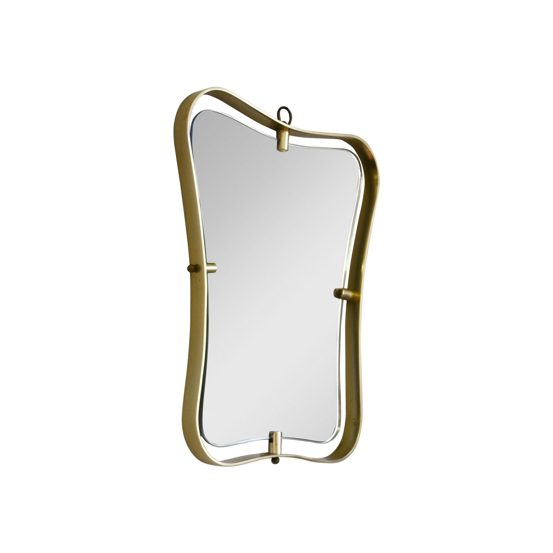 Mid-Century Modern 20th Century Fontana Arte Wall Mirror with Frame in Shaped Brass