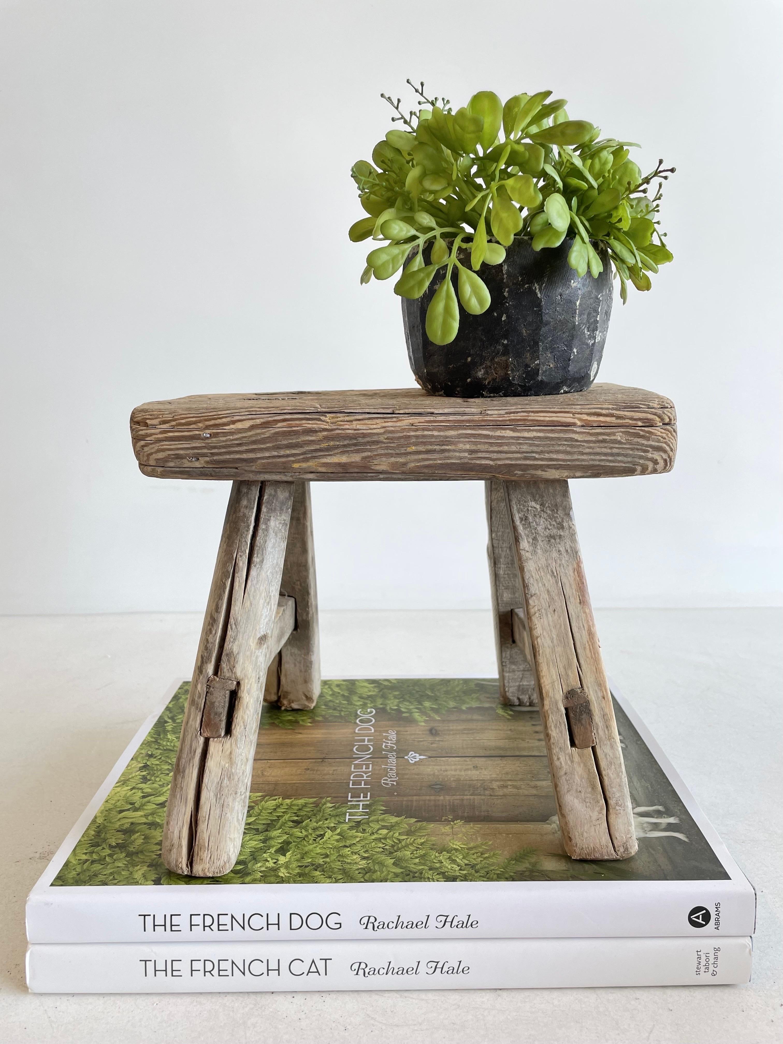 Vintage antique elm wood mini stool These are the real vintage antique elm wood mini stools! Beautiful antique patina, with weathering and age, these are solid and sturdy ready for daily use, use as a table, stool, drink table, they are great for