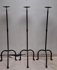 20th Century Forged Wrought Iron Floor Candle Holder