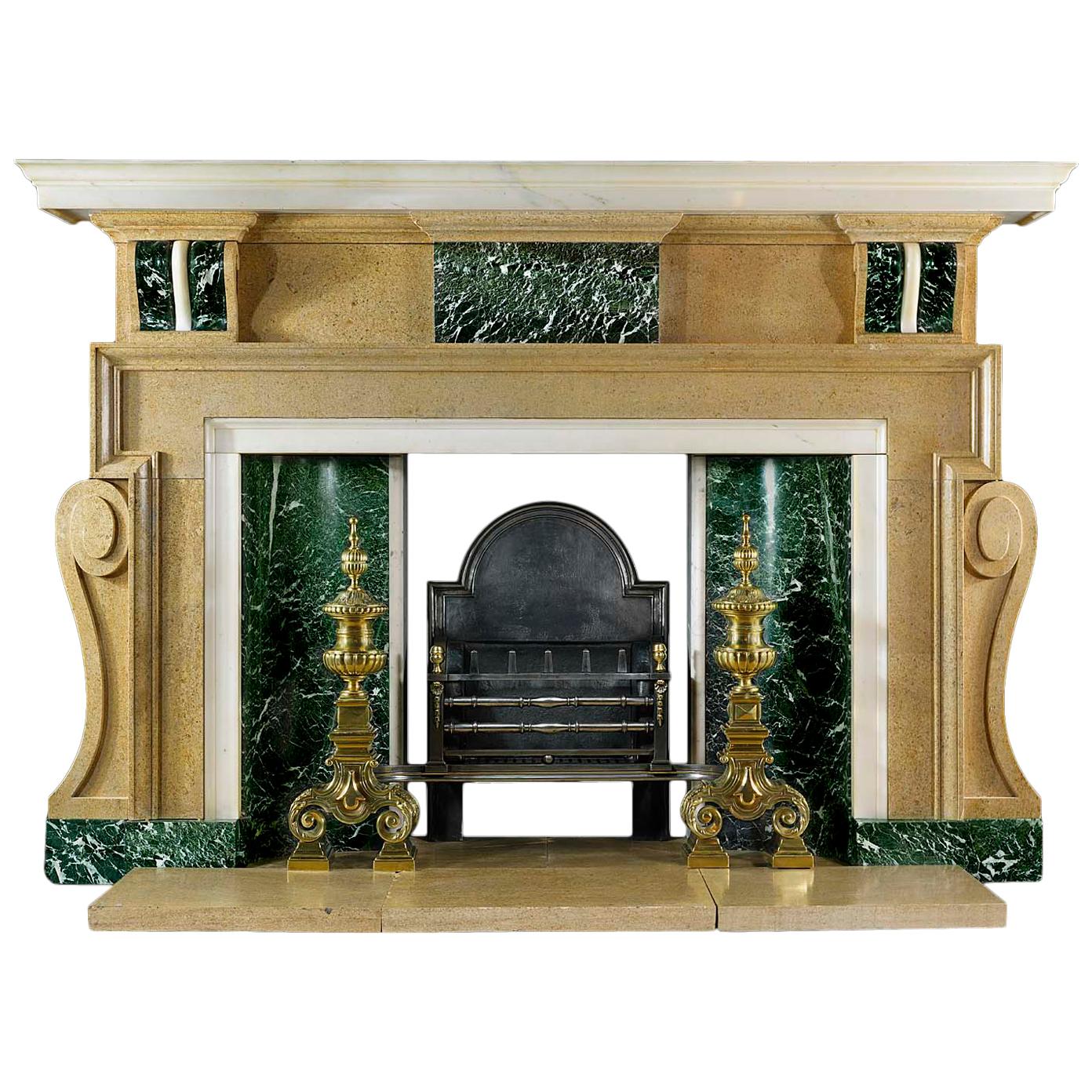 20th Century Fossil Stone and Marble Chimneypiece in the Palladian Manner For Sale
