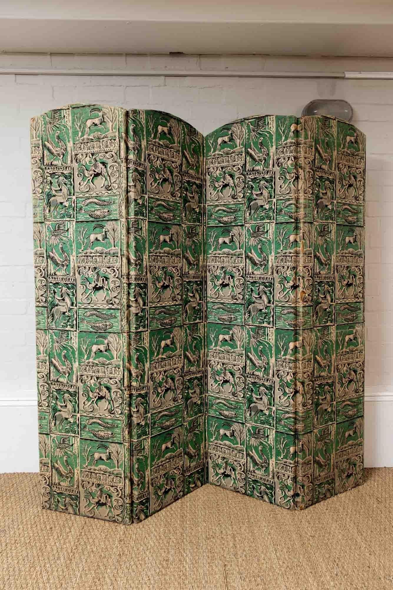 Other 20th Century Four Fold Printed Material Floor Screen Style of Edward Bawden