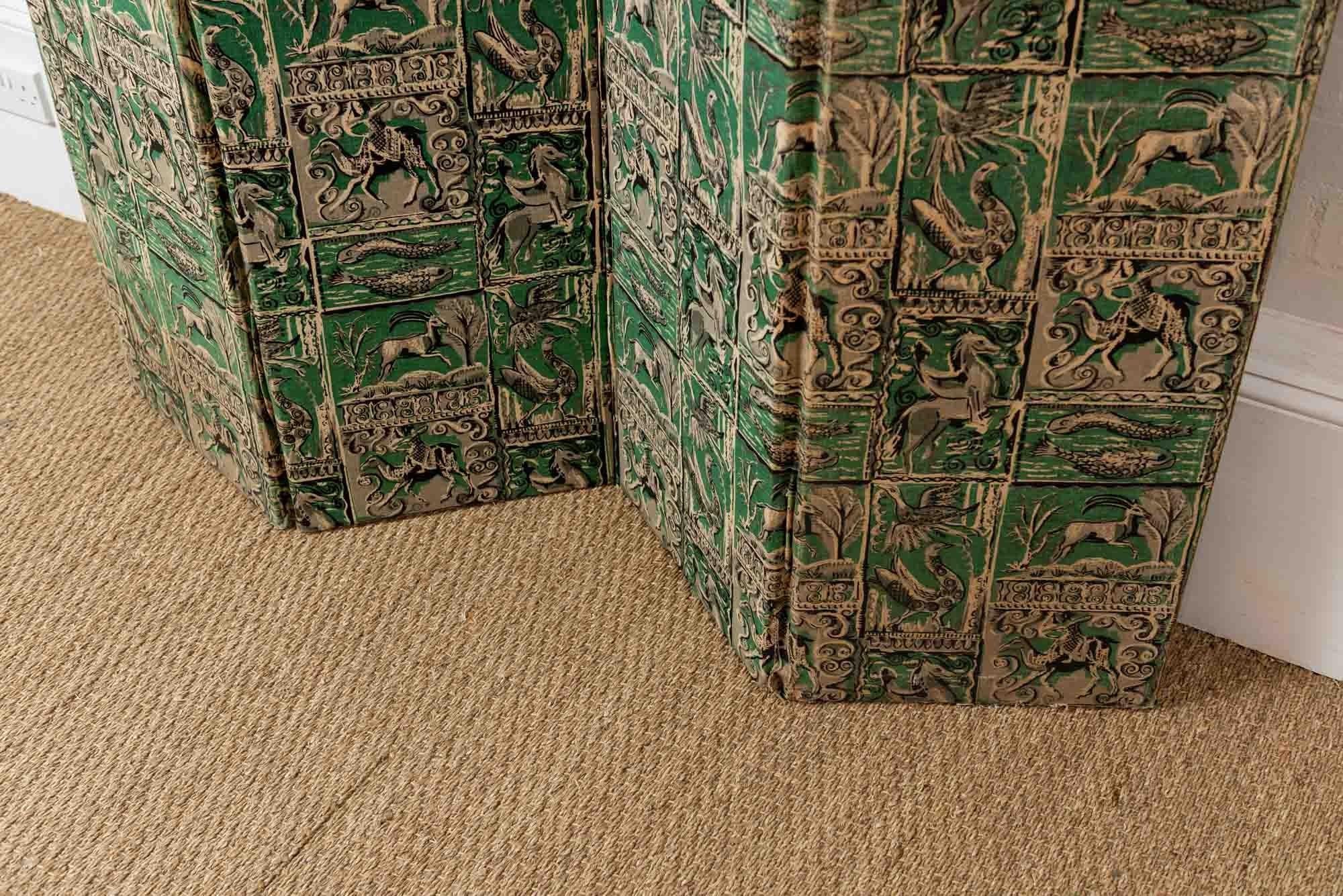 20th Century Four Fold Printed Material Floor Screen Style of Edward Bawden In Good Condition In London, GB