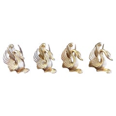 20th Century Four French Brass Bathroom or Kitchen Hooks Depicting Swans