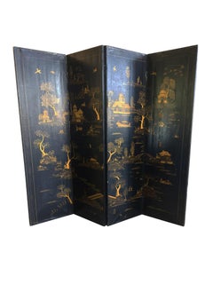 20th Century Four-Panel Chinoiserie Gilt Painted Folding Screen
