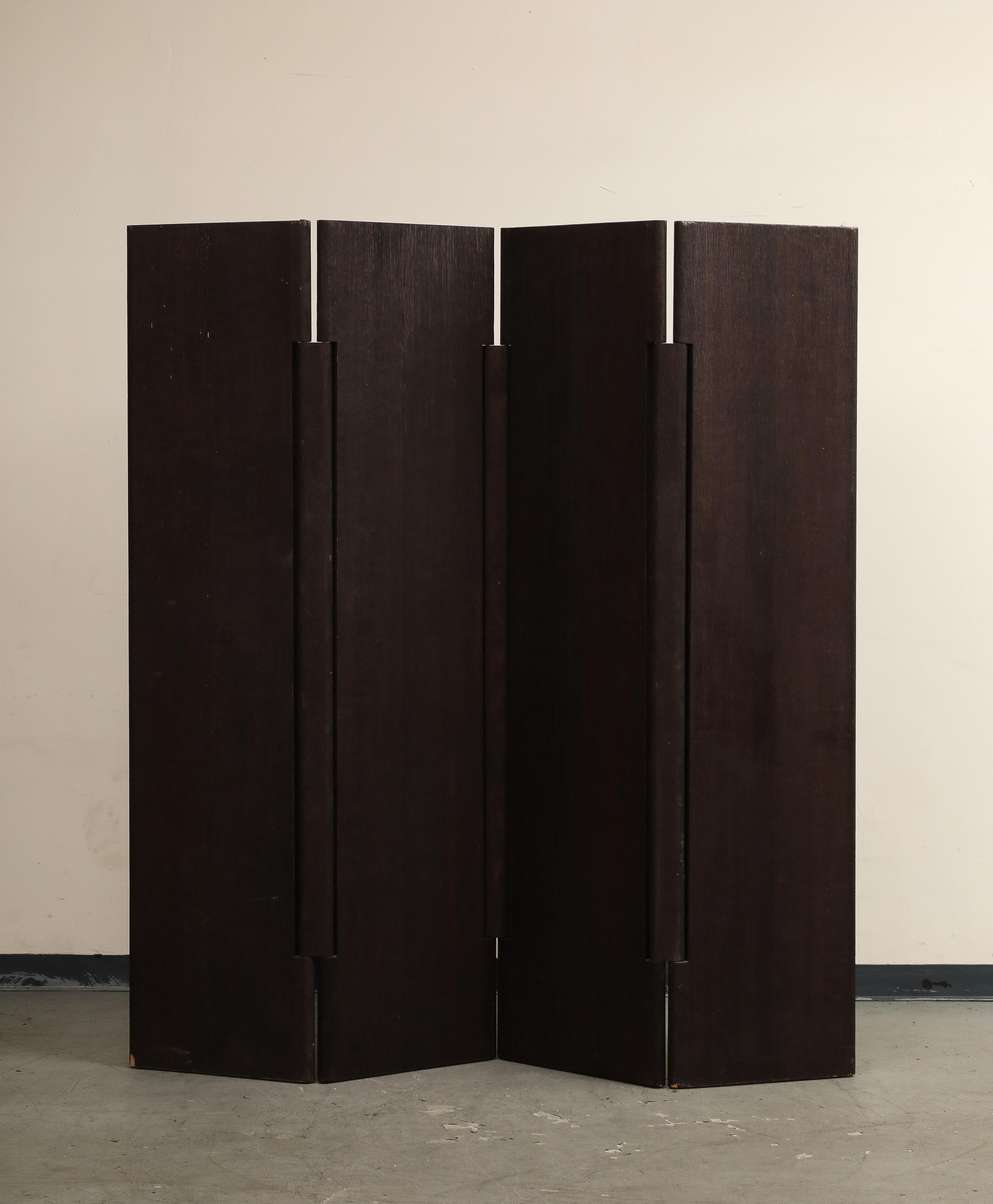 20th Century Four-Panel Sandblasted Oak Screen by Rabih Hage For Sale 5