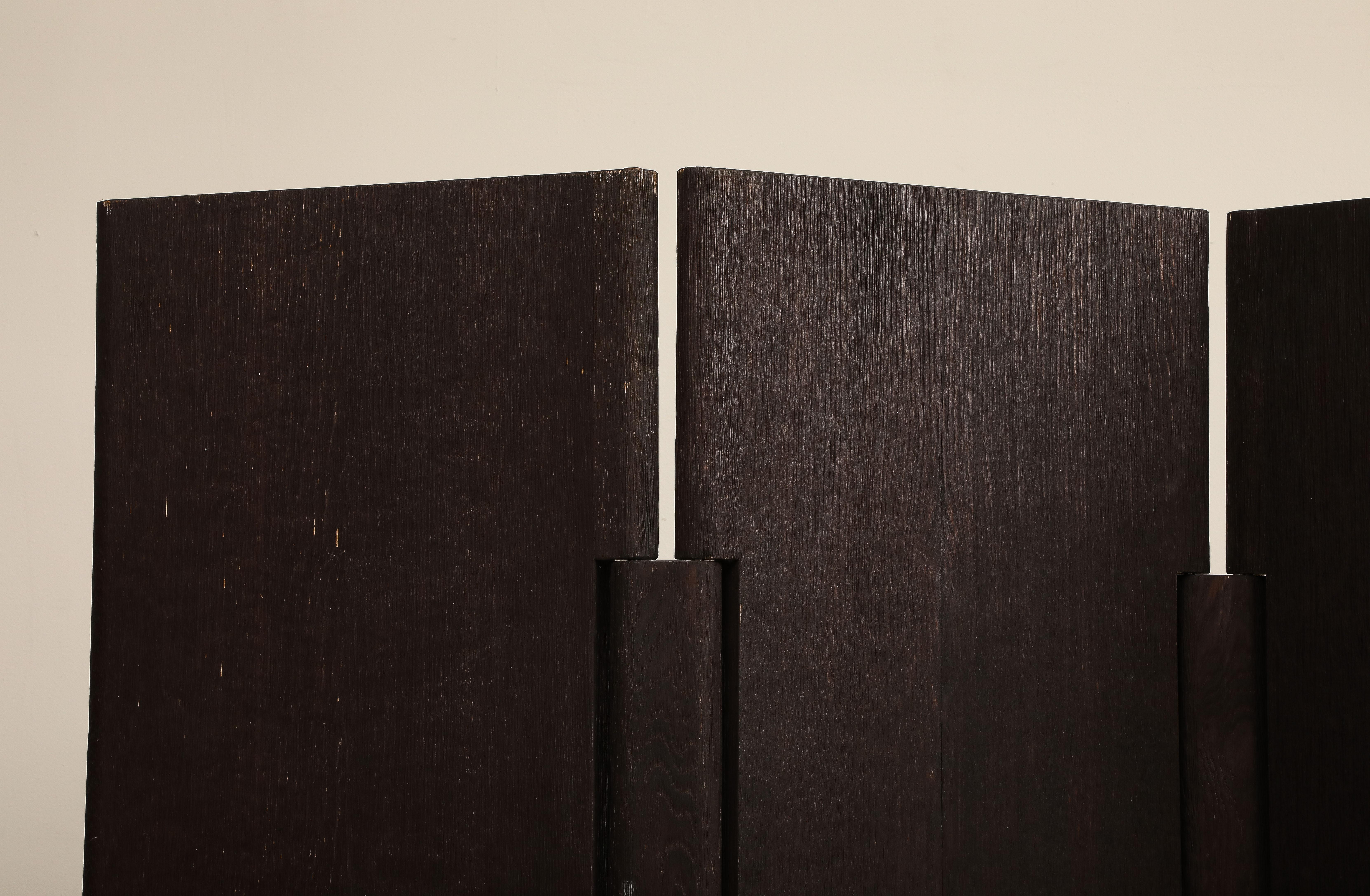 20th Century Four-Panel Sandblasted Oak Screen by Rabih Hage For Sale 6