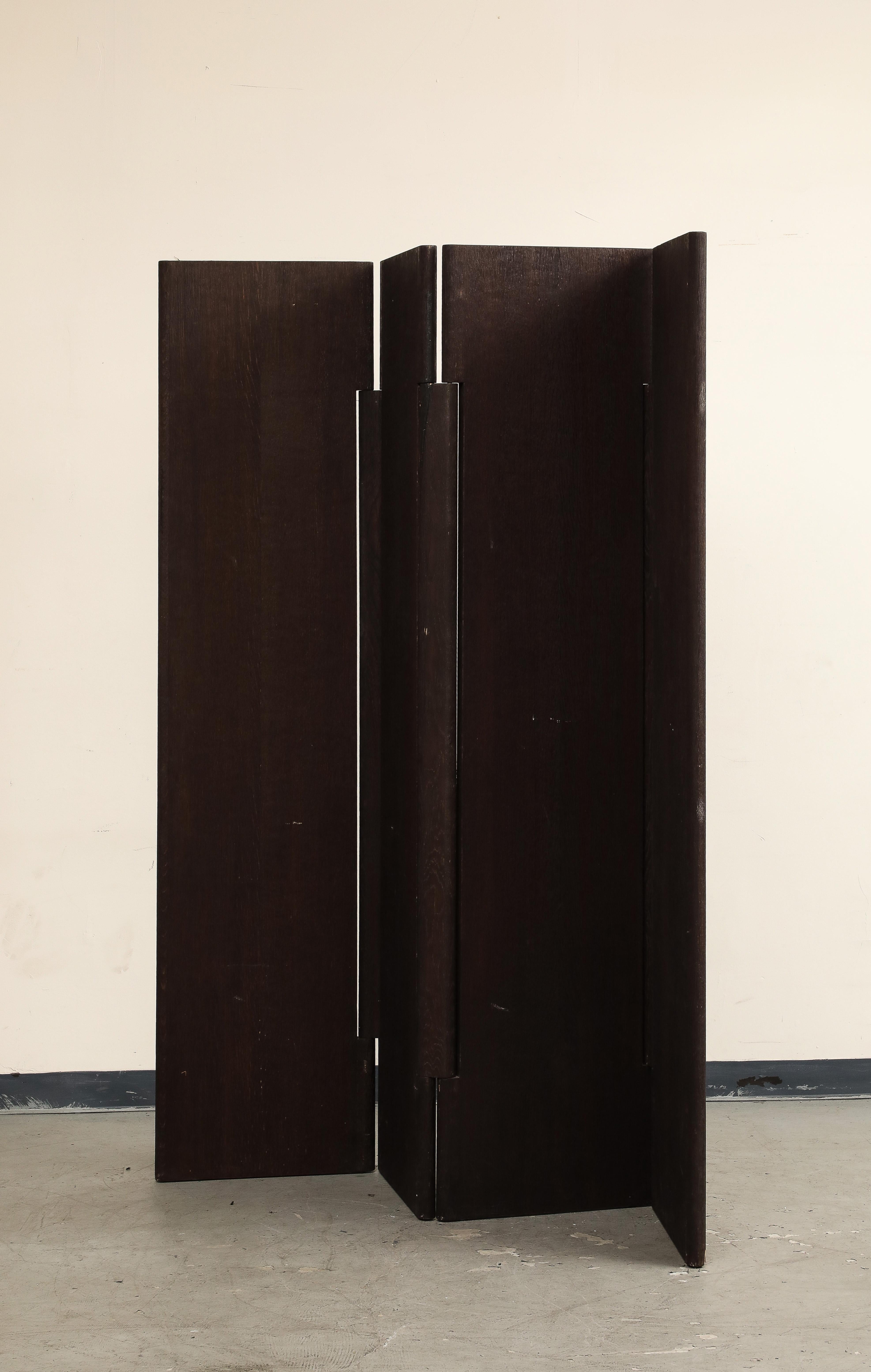 Modern 20th Century Four-Panel Sandblasted Oak Screen by Rabih Hage For Sale