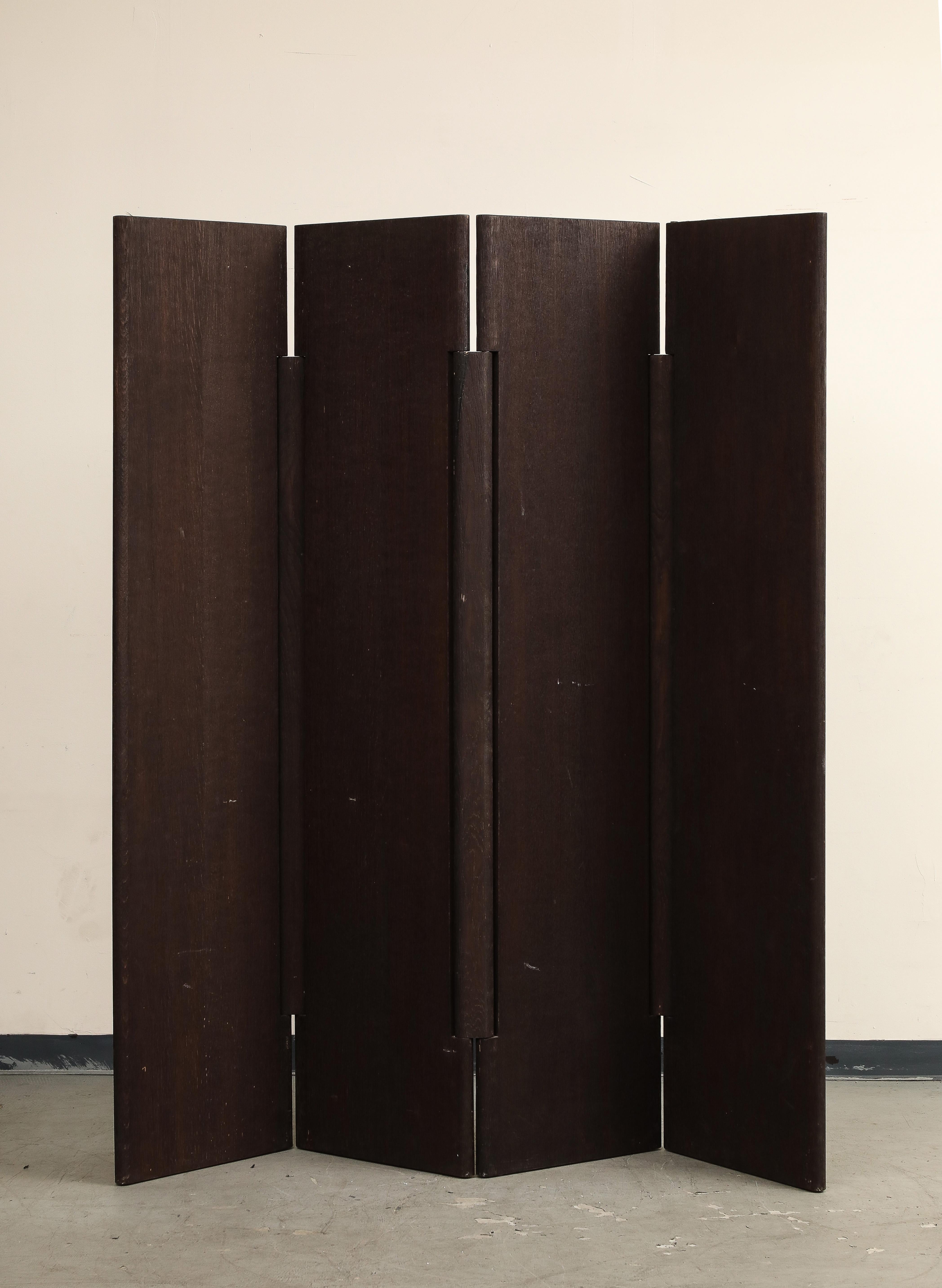 French 20th Century Four-Panel Sandblasted Oak Screen by Rabih Hage For Sale