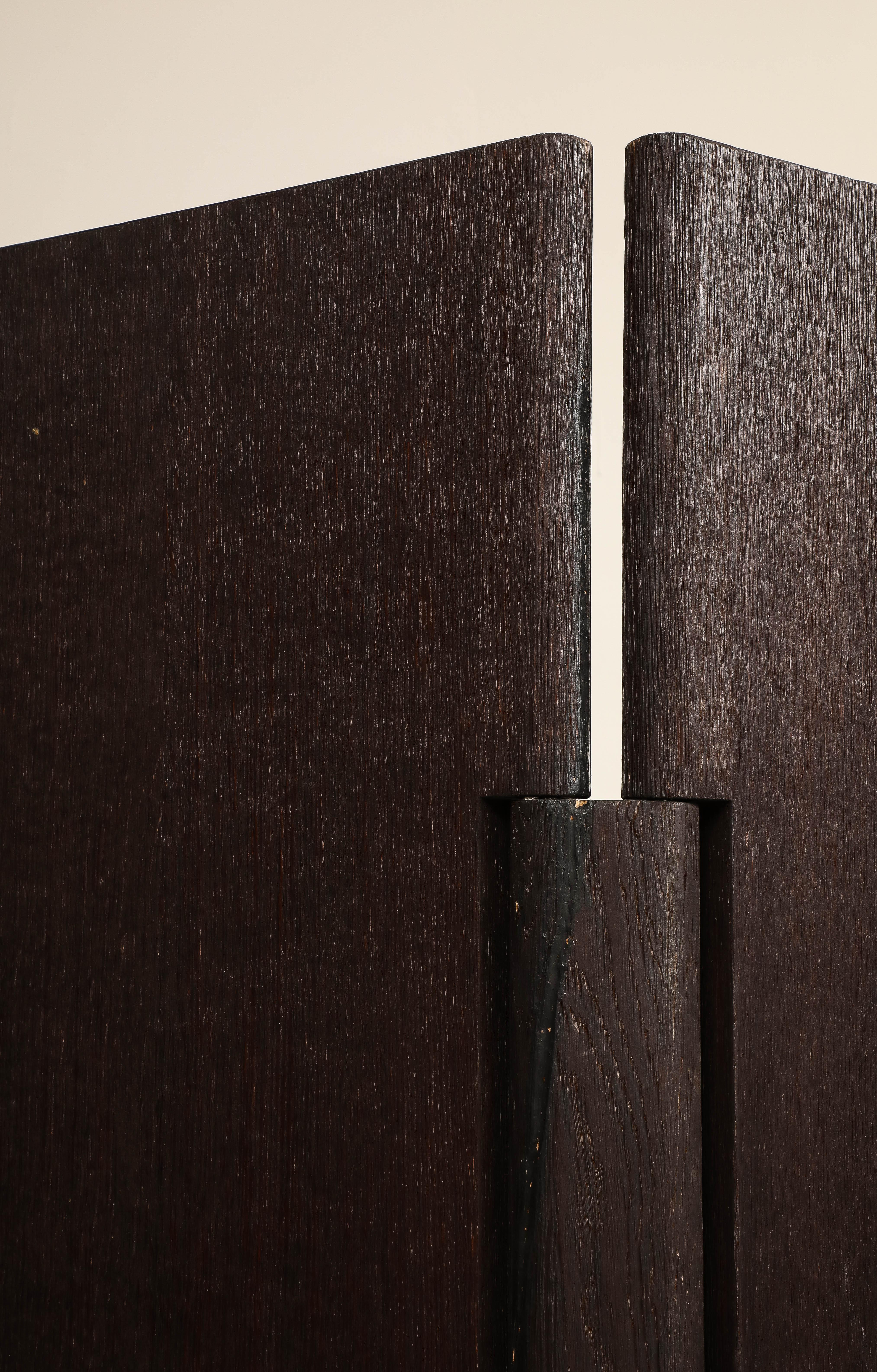 20th Century Four-Panel Sandblasted Oak Screen by Rabih Hage For Sale 2