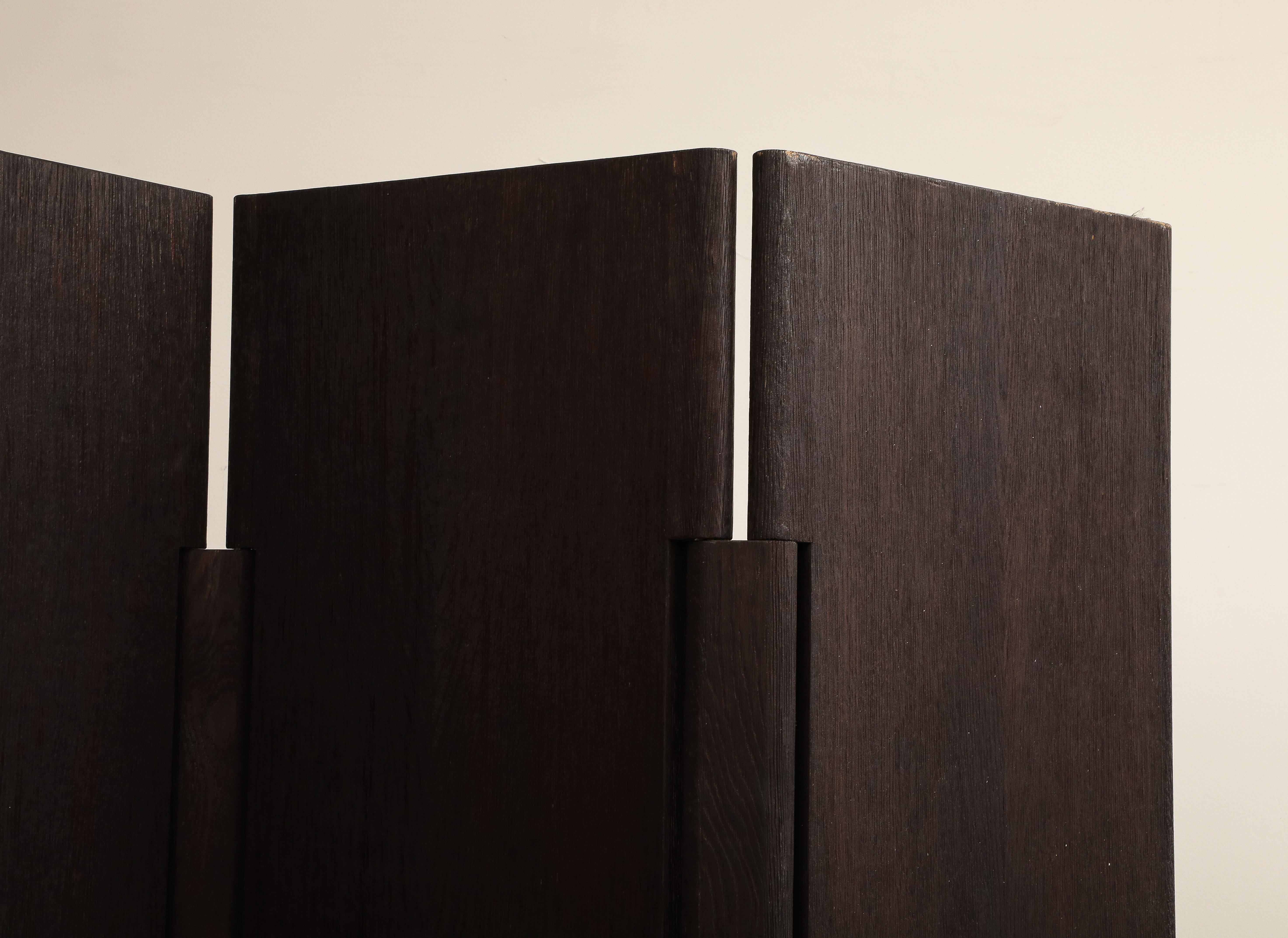 20th Century Four-Panel Sandblasted Oak Screen by Rabih Hage For Sale 3