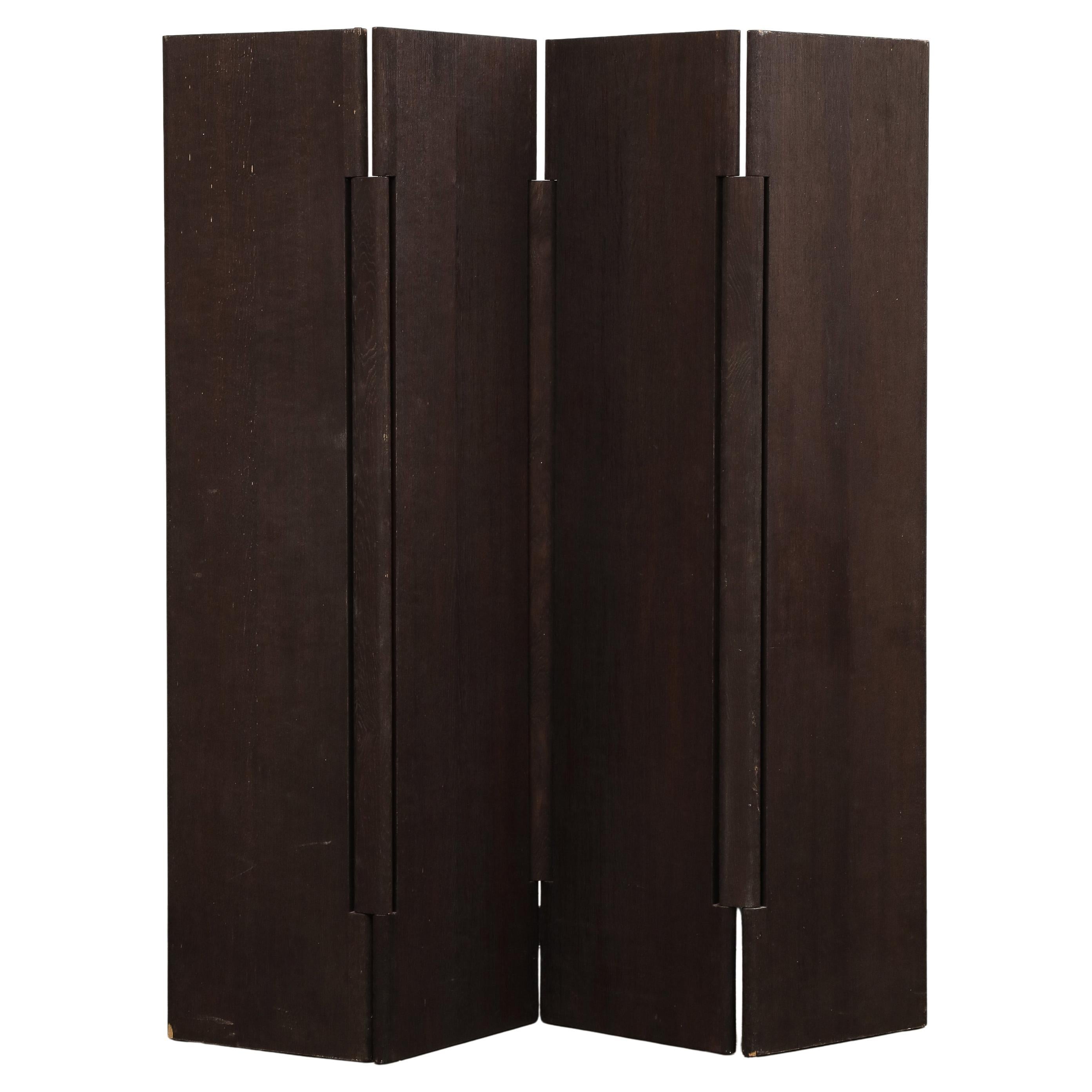 20th Century Four-Panel Sandblasted Oak Screen by Rabih Hage