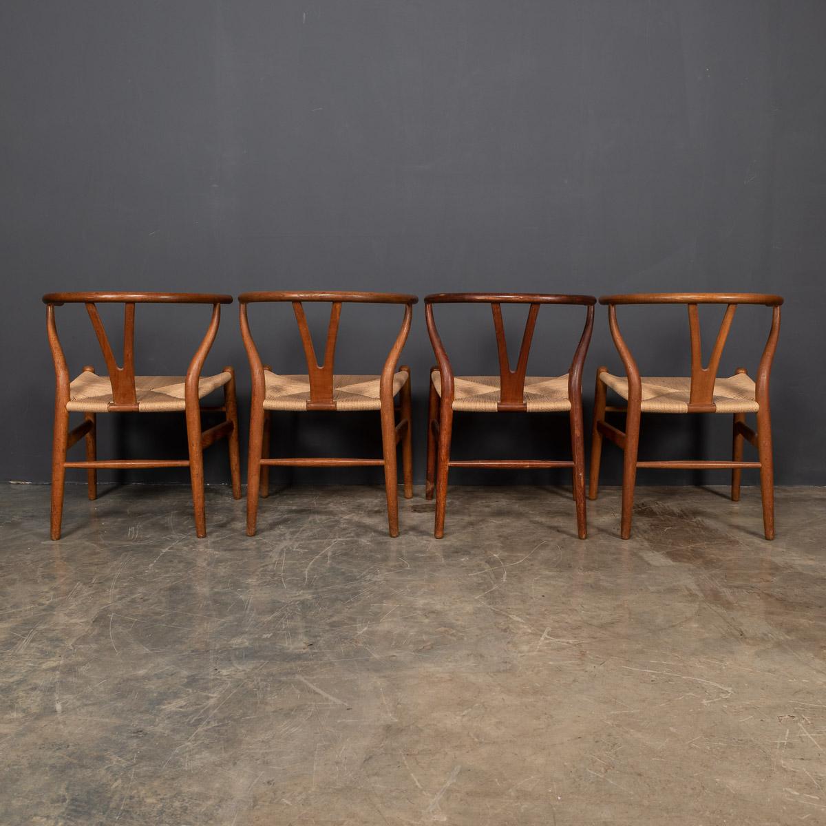 Papercord 20th Century Four Wishbone Dining Chairs by Hans J Wegners, circa 1960