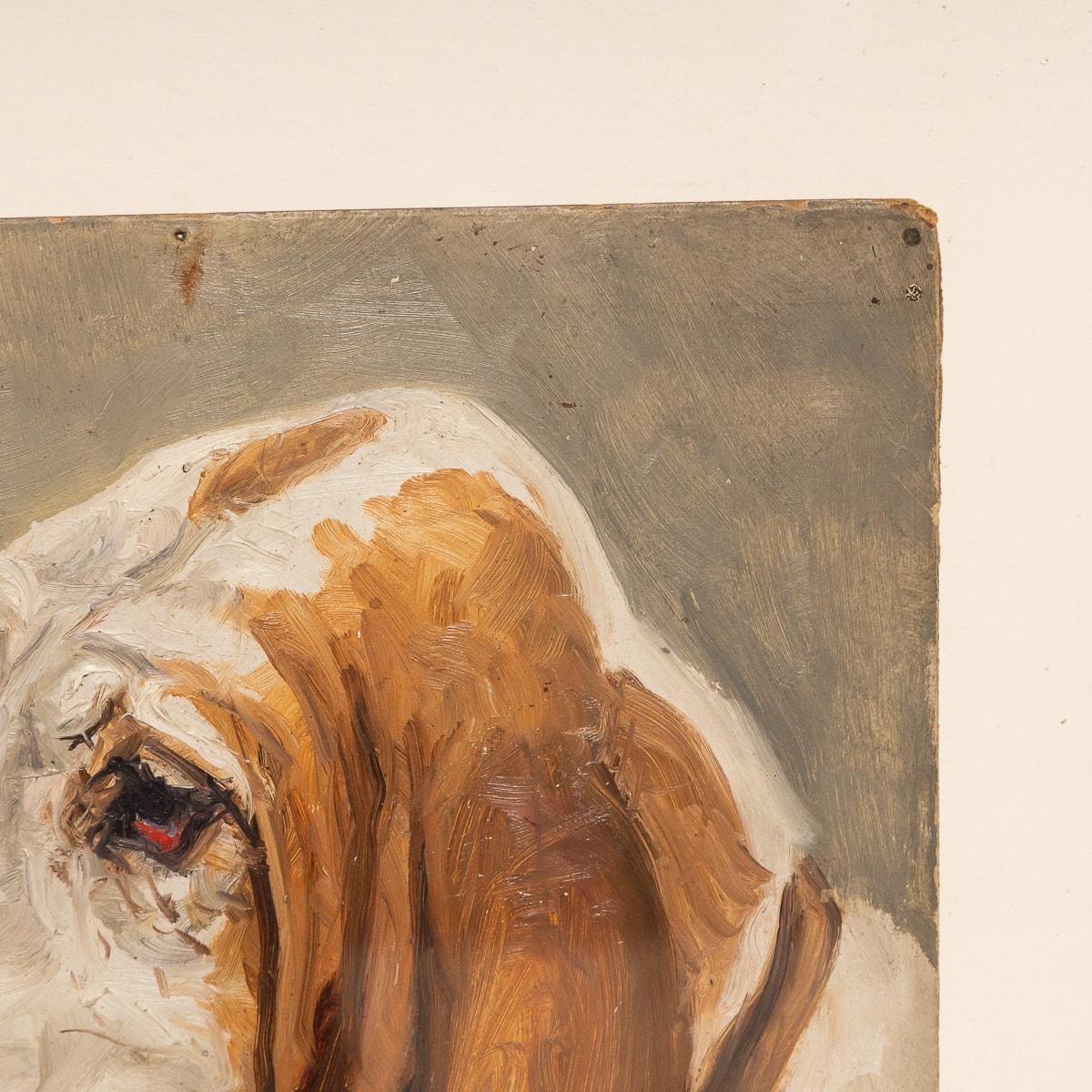 British 20th Century Framed Basset Hound Oil On Canvas By Frederick Thomas Daws c.1930 For Sale