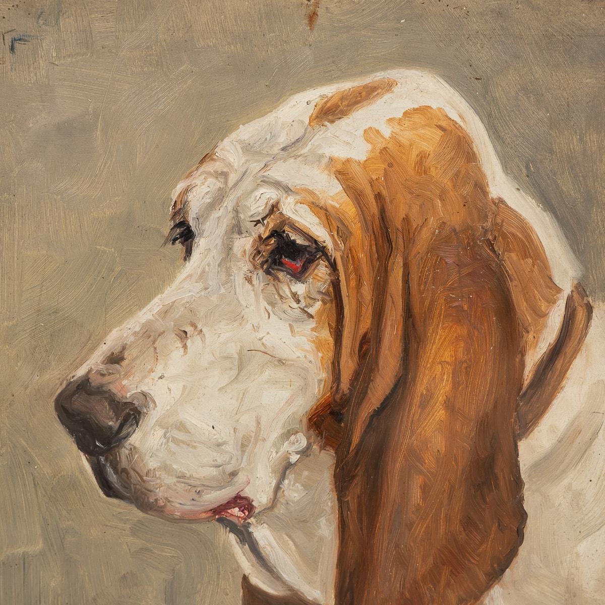 20th Century Framed Basset Hound Oil On Canvas By Frederick Thomas Daws c.1930 In Good Condition For Sale In Royal Tunbridge Wells, Kent